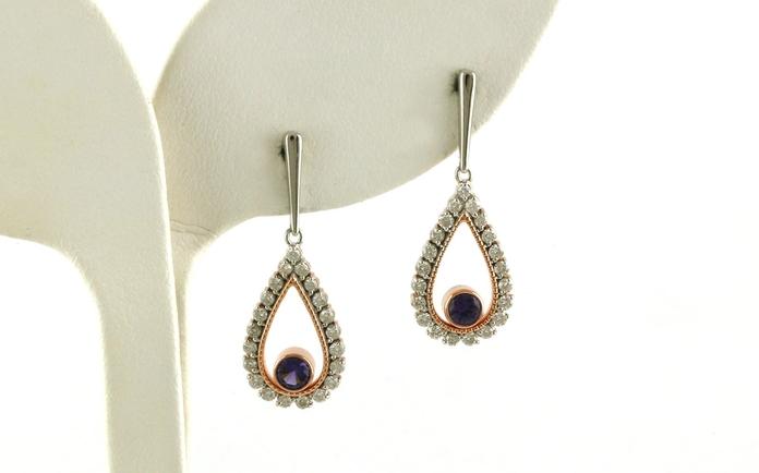 content/products/Teardrop Halo Huckleberry Sapphire and Diamond Dangle Earrings in Two-tone Rose and White Gold (1.00cts TWT)