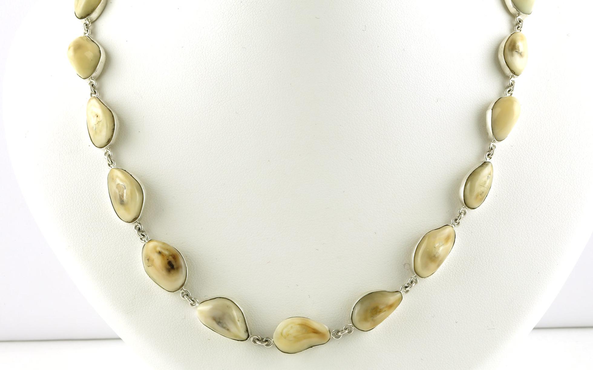 Bezel-set Riviera Elk Ivory Necklace in Sterling Silver