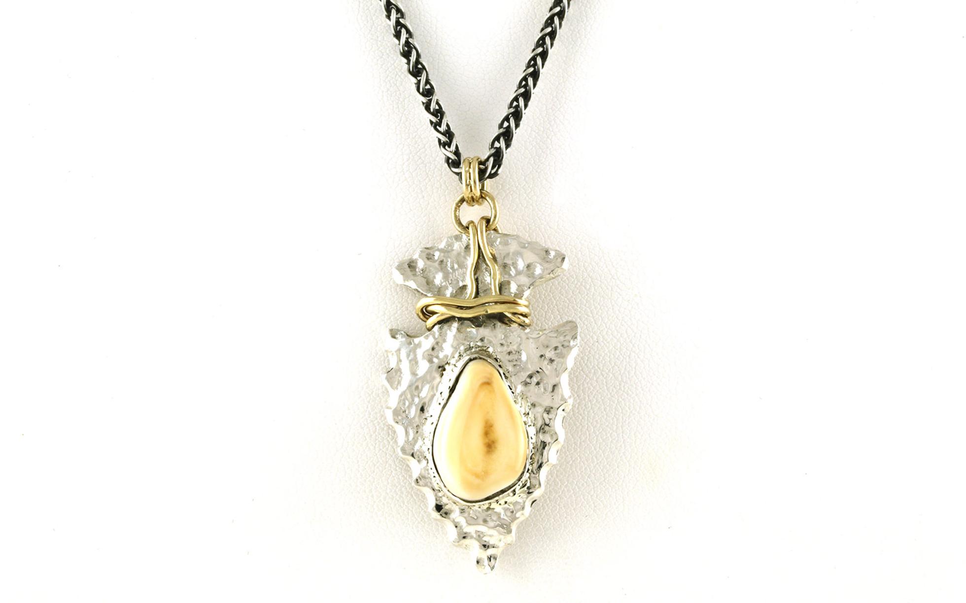 Arrowhead Bezel-set Elk Ivory Necklace in Two-tone Sterling Silver and Yellow Gold