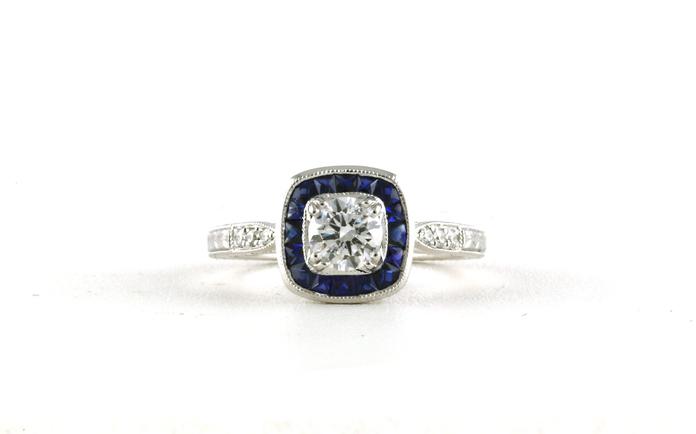 content/products/Diamond Engagement Ring Sapphire Halo Engraving in White Gold