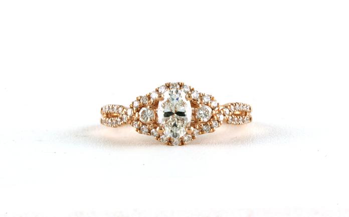 content/products/3 Stone Halo Oval Diamond Woven Engagement Ring in Rose Gold