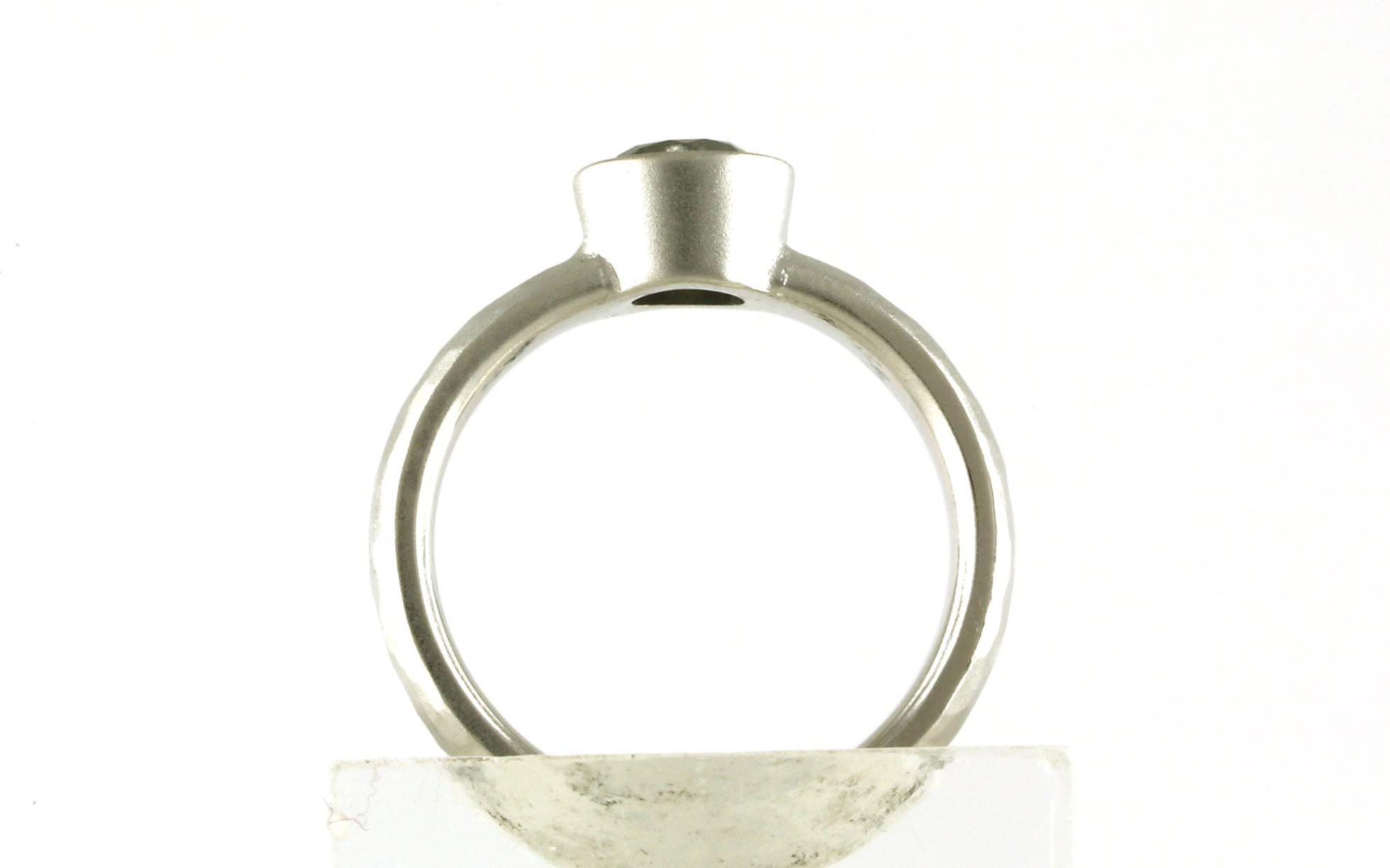 Bezel-set Salt and Pepper Diamond Ring with Hammer and Matte Finishes in White Gold