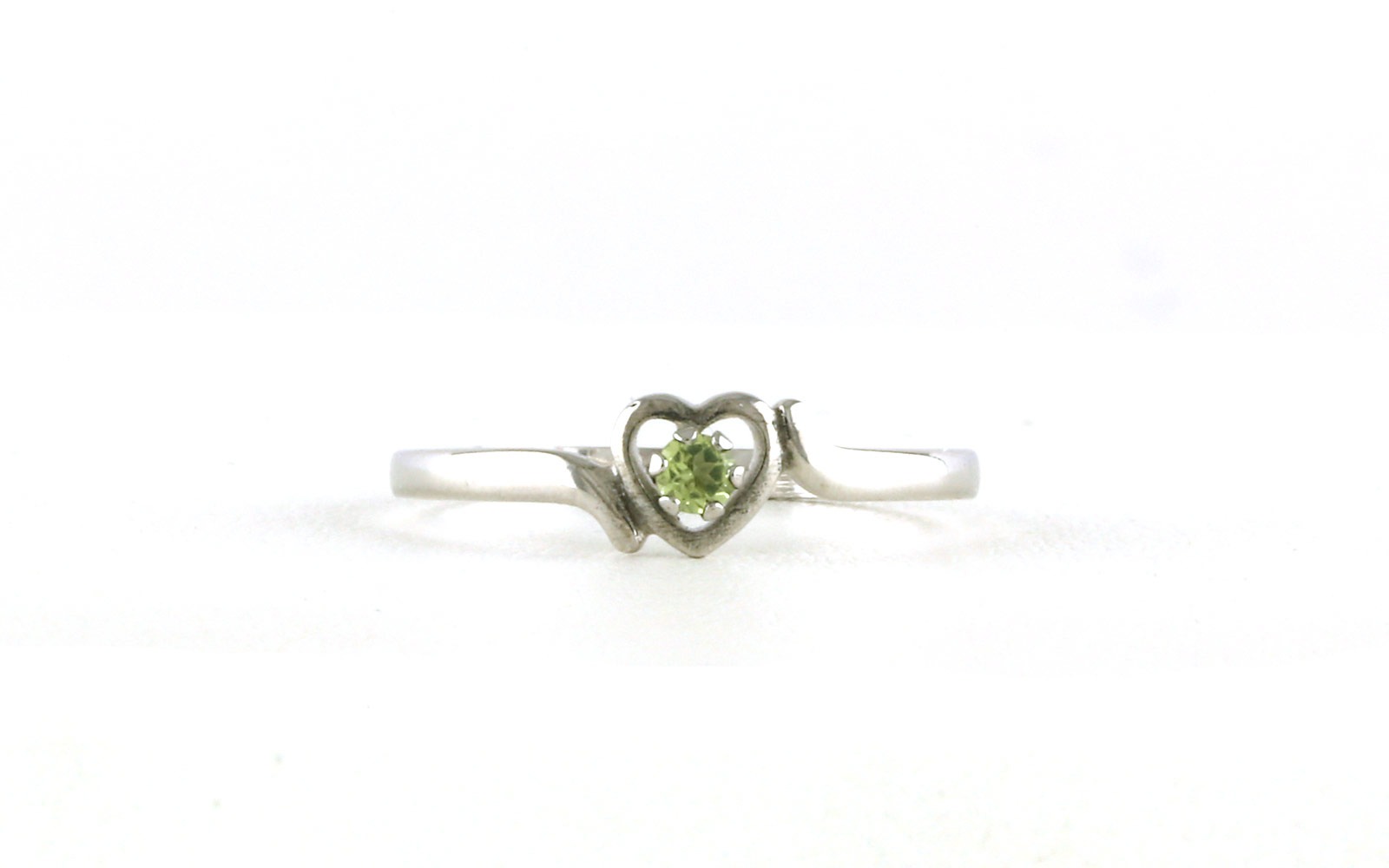Children's Heart Peridot Birthstone Ring in White Gold