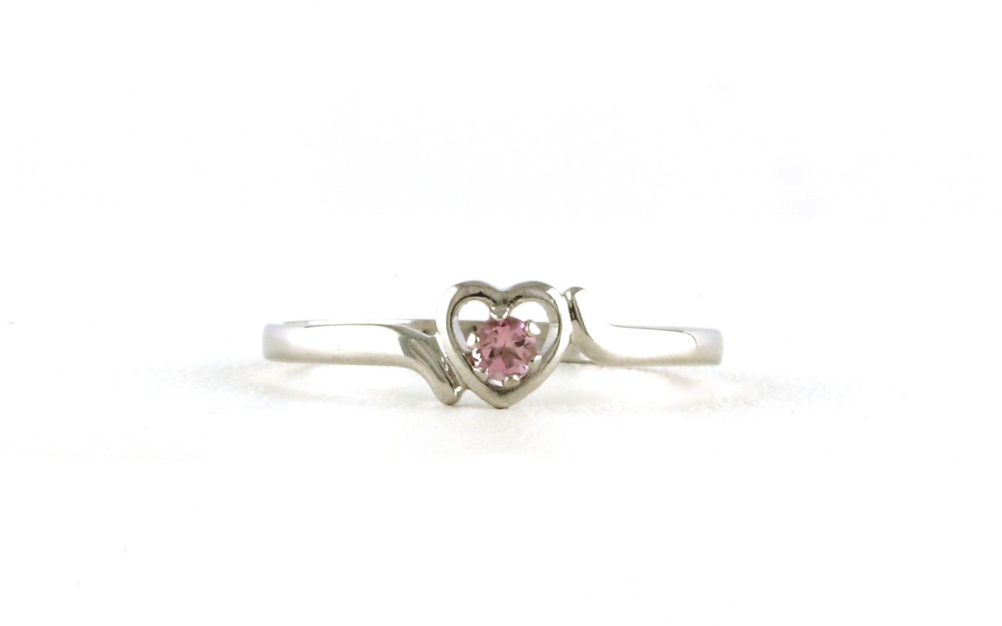Children's Heart Pink Tourmaline Birthstone Ring in White Gold