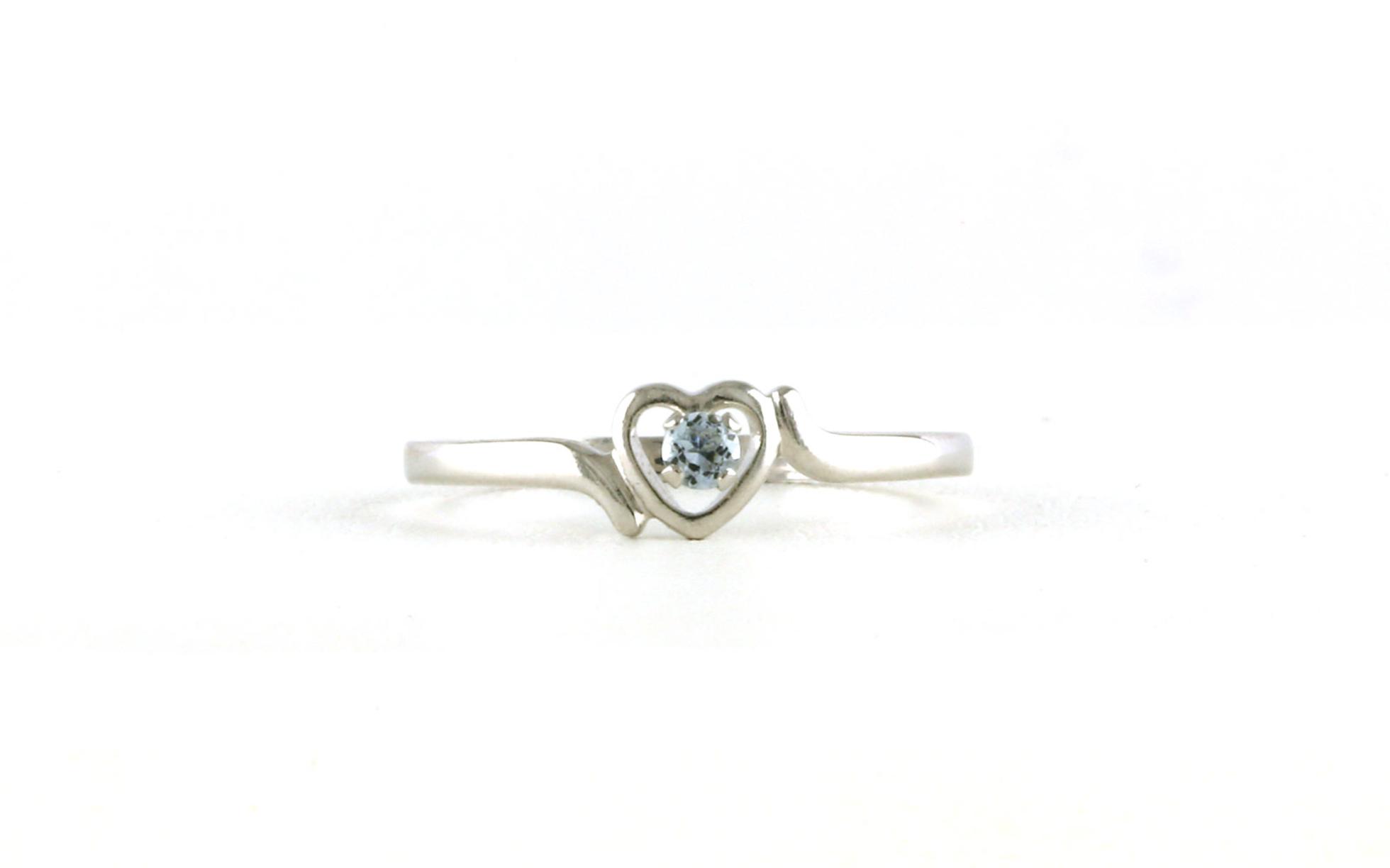 Children's Heart Aqua Birthstone Ring in White Gold
