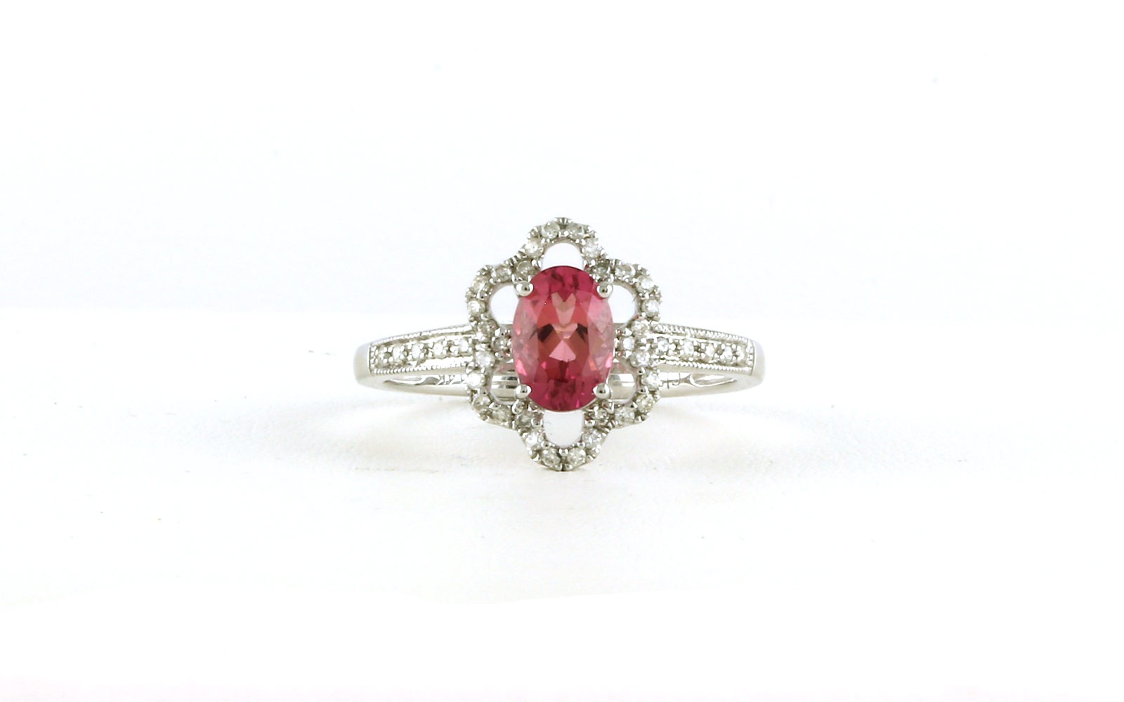 Flower Halo-style Oval Tourmaline and Diamond Ring in White Gold