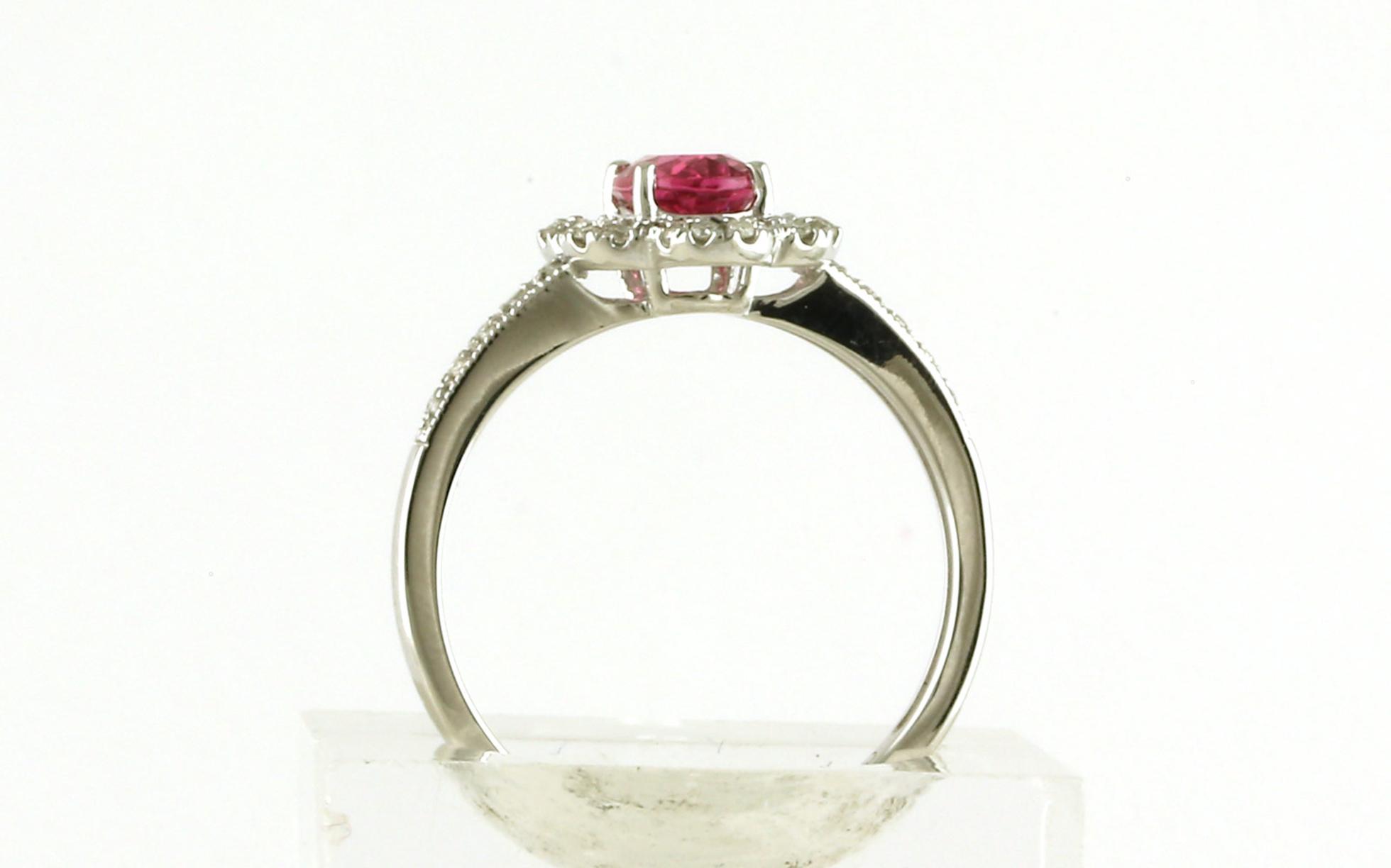 Flower Halo-style Oval Tourmaline and Diamond Ring in White Gold