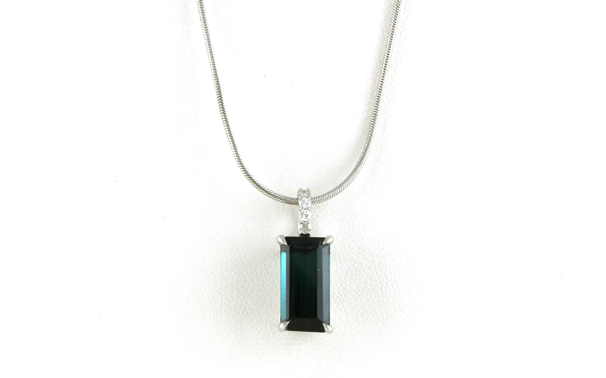Emerald-cut Blue Indicolite Tourmaline Drop Necklace in White Gold
