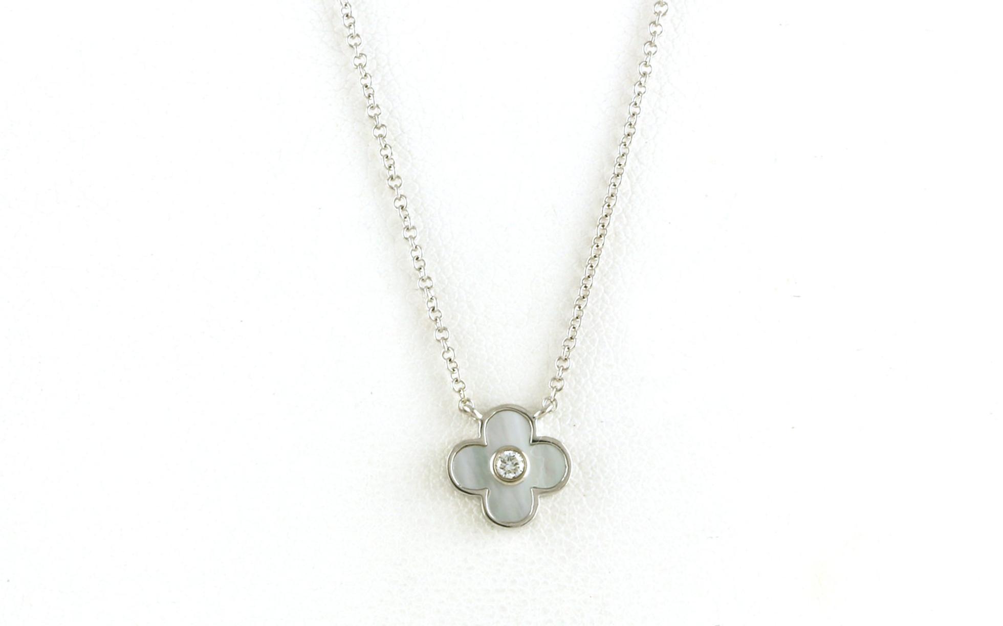 Clover Mother-of-Pearl and Diamond Necklace in White Gold
