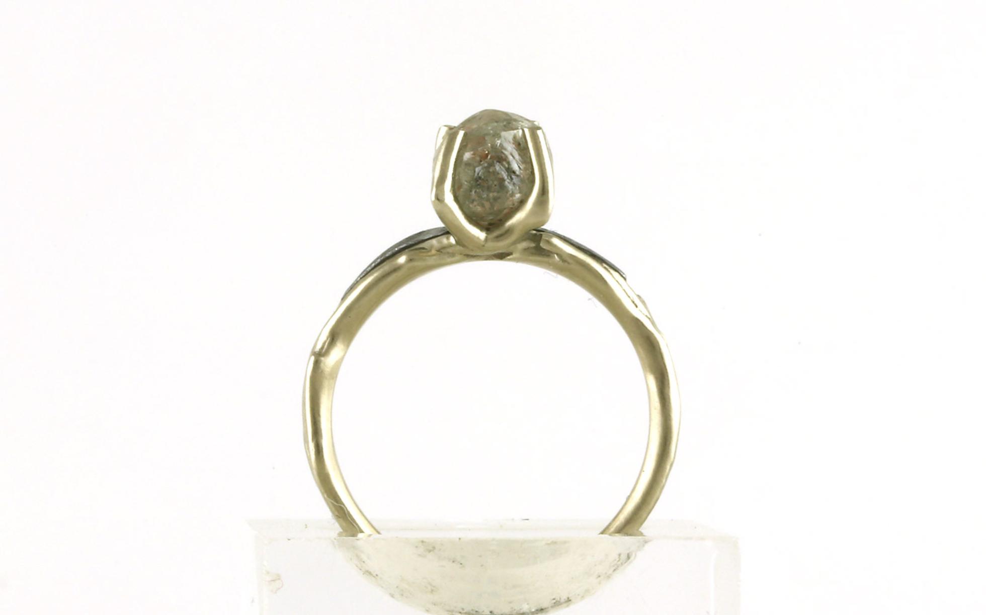 Raw Diamond Ring with Meteorite Inlay in Matte Finish White Gold
