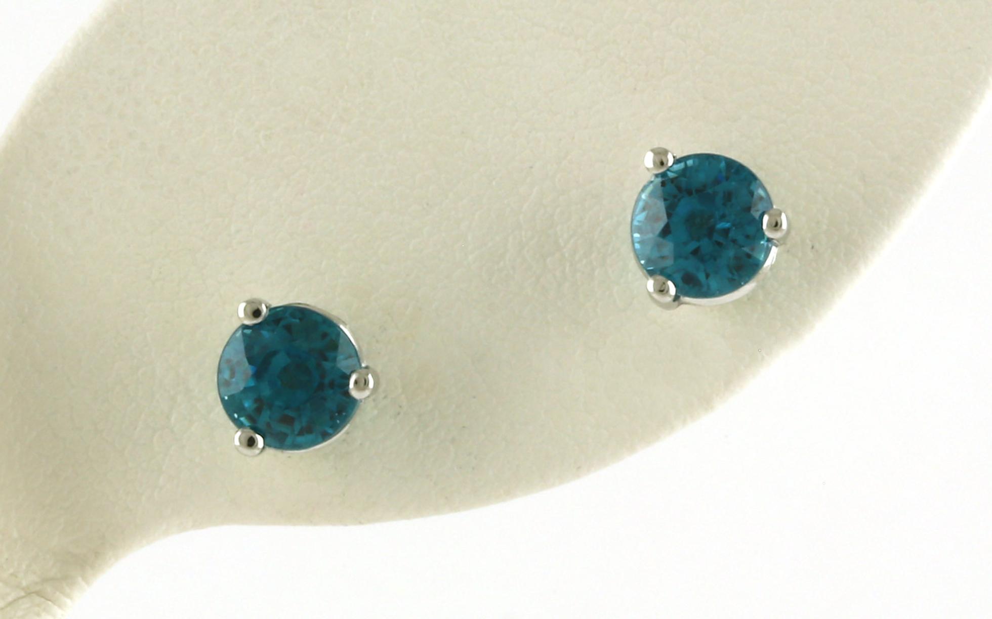 Blue Zircon Stud Earrings in 3-Prong Setting in White Gold