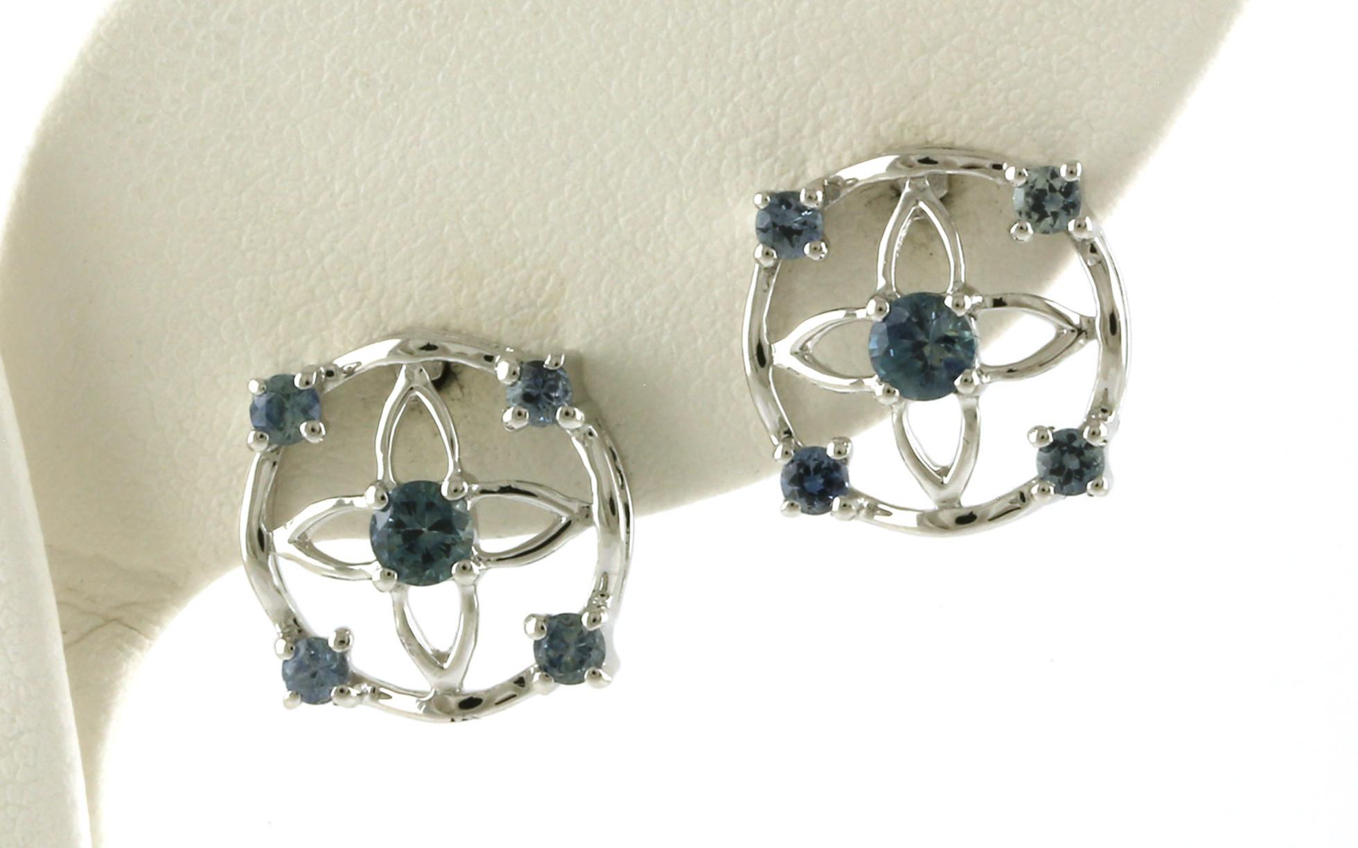 Circle Floral 5-Stone Montana Sapphire Stud Earrings in White Gold (0.72cts TWT)