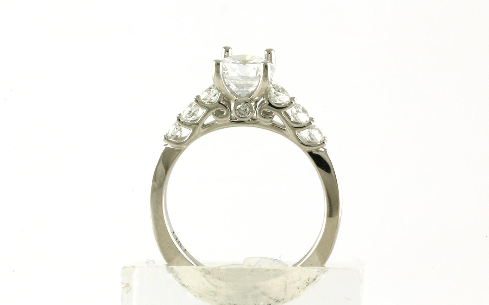 Engagement Ring Mounting with Diamond Accent Side Stones in White Gold