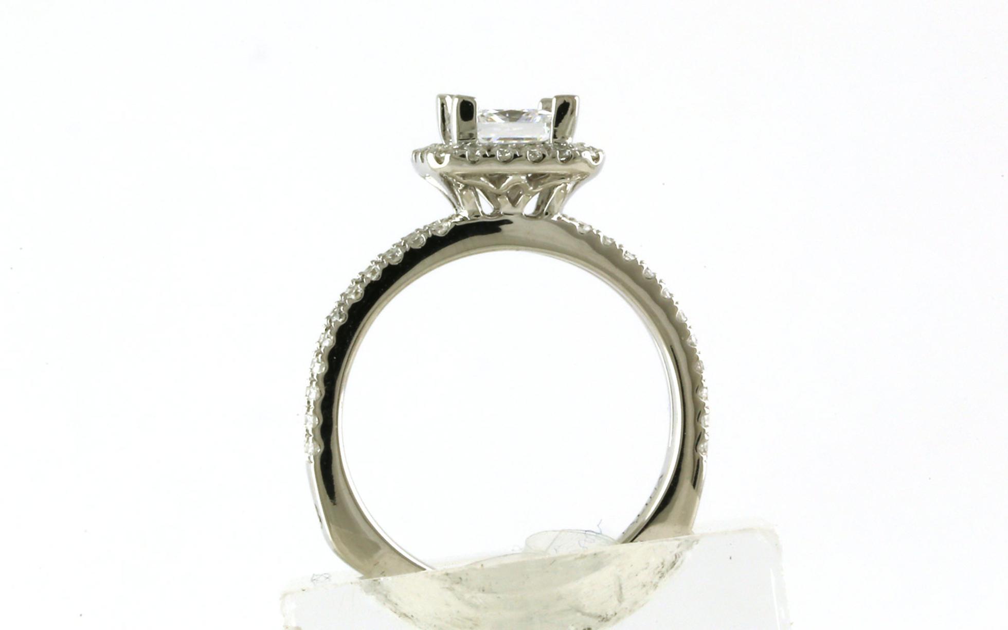 Halo-style 2-Row Shank Engagement Ring Mounting in White Gold