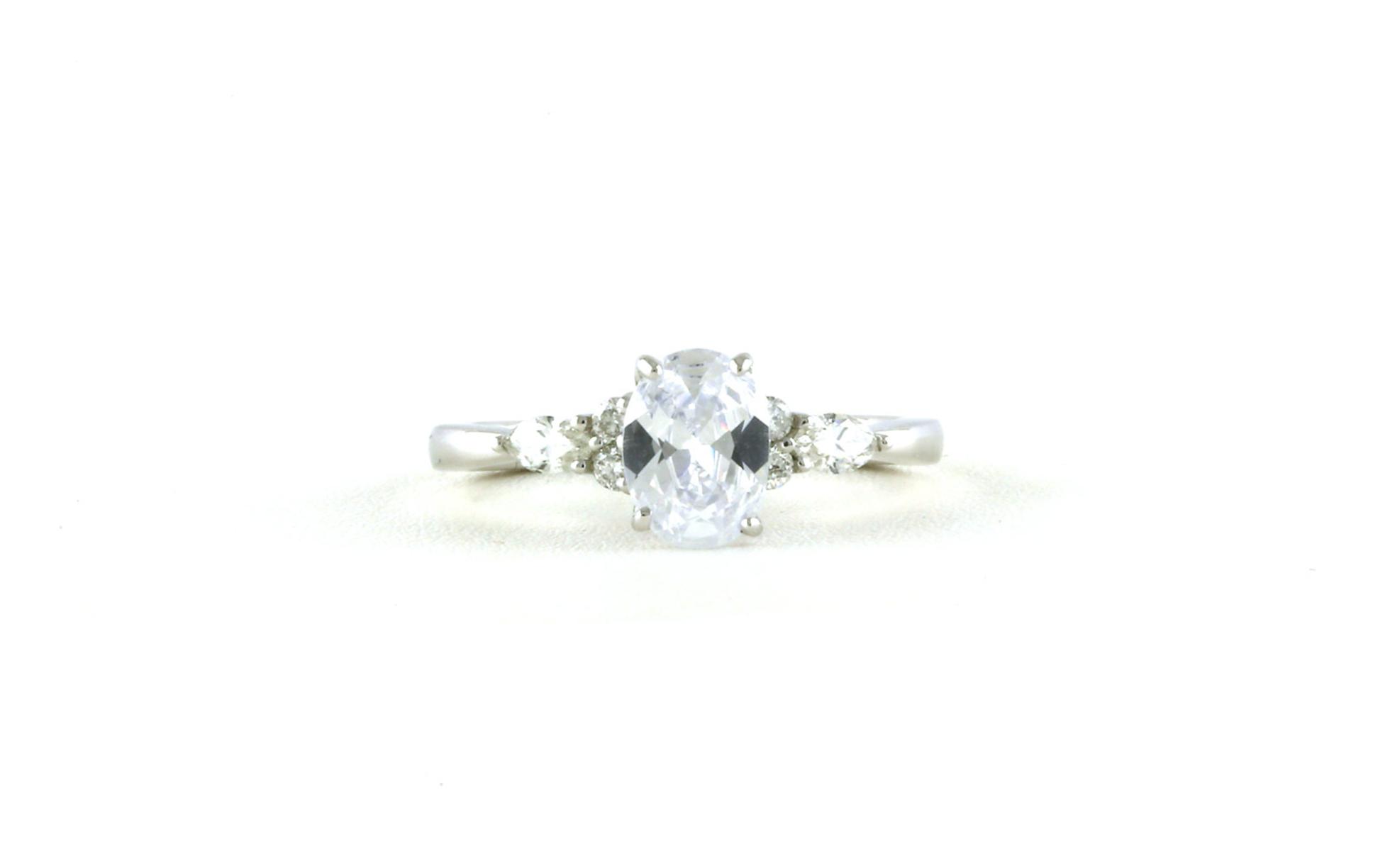 7-Stone Oval-cut Engagement Ring Mounting with Round and Marquise Side Stones in White Gold