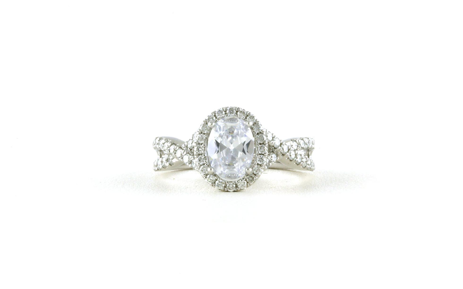 Woven-style Halo-style Oval-cut Engagement Ring Mounting in White Gold