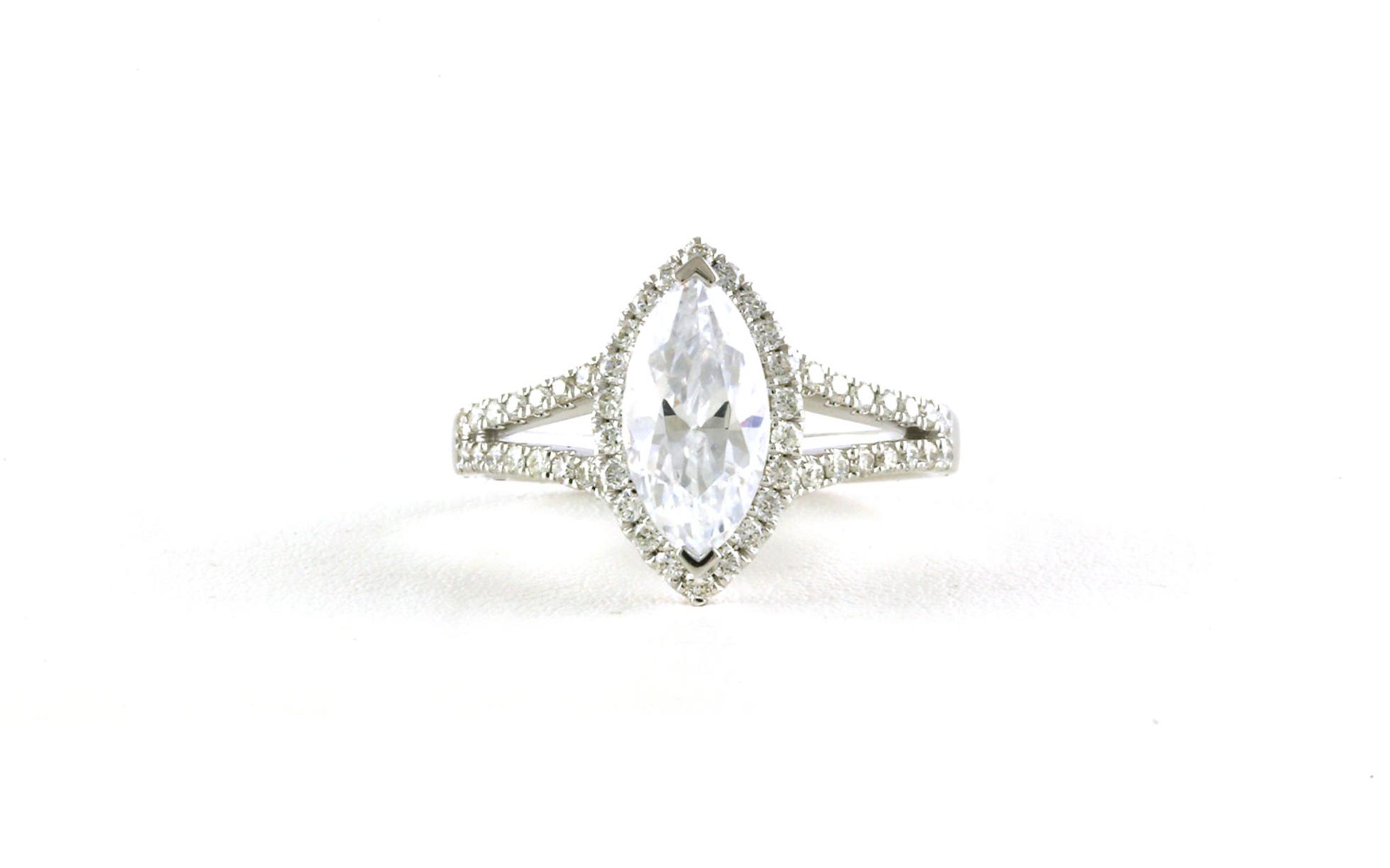 Halo-style Marquise-cut Split Shank Engagement Ring Mounting in White Gold