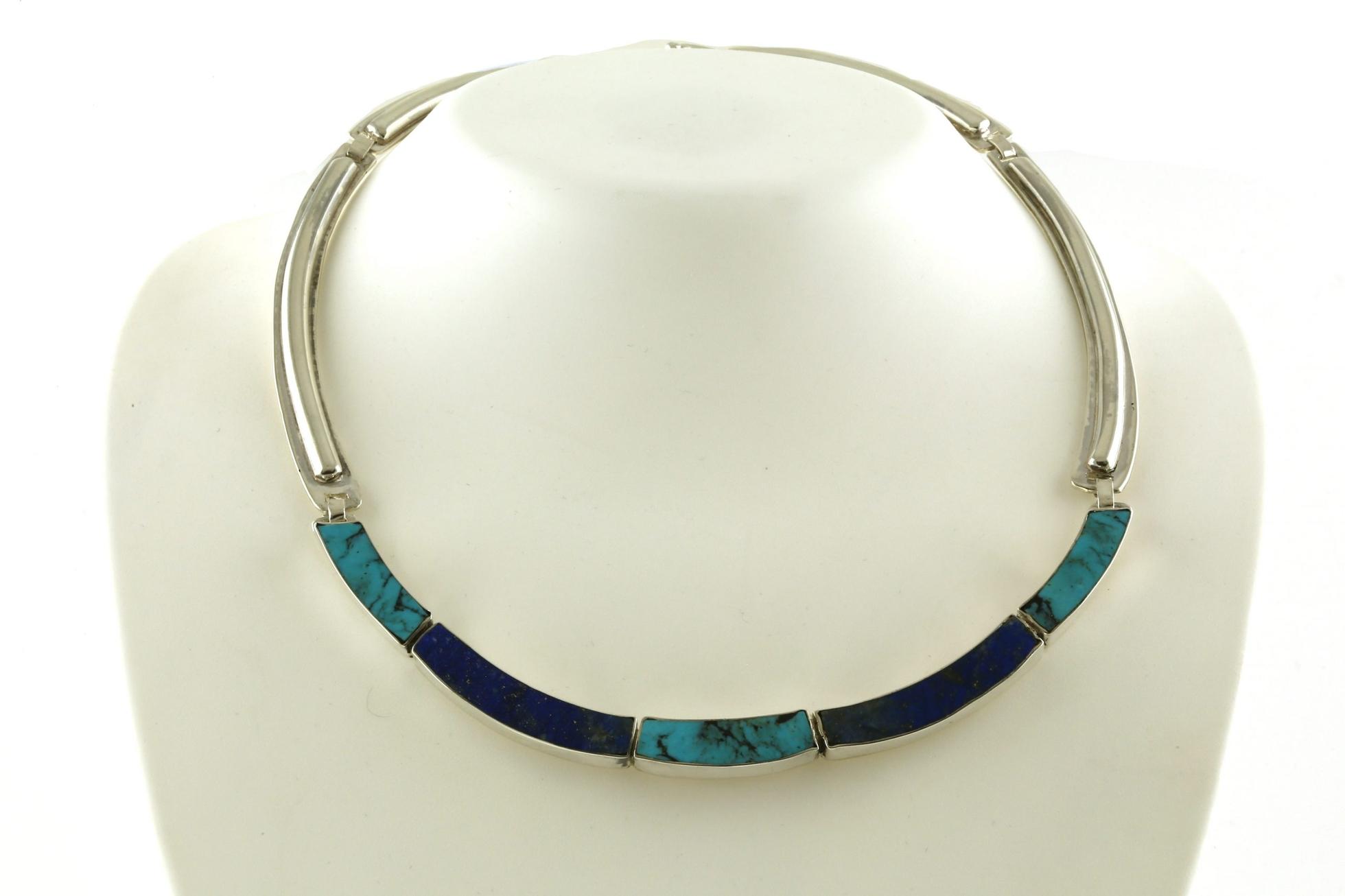 Estate Piece: Collar-style Turquoise Blue Lapis Necklace in Sterling Silver