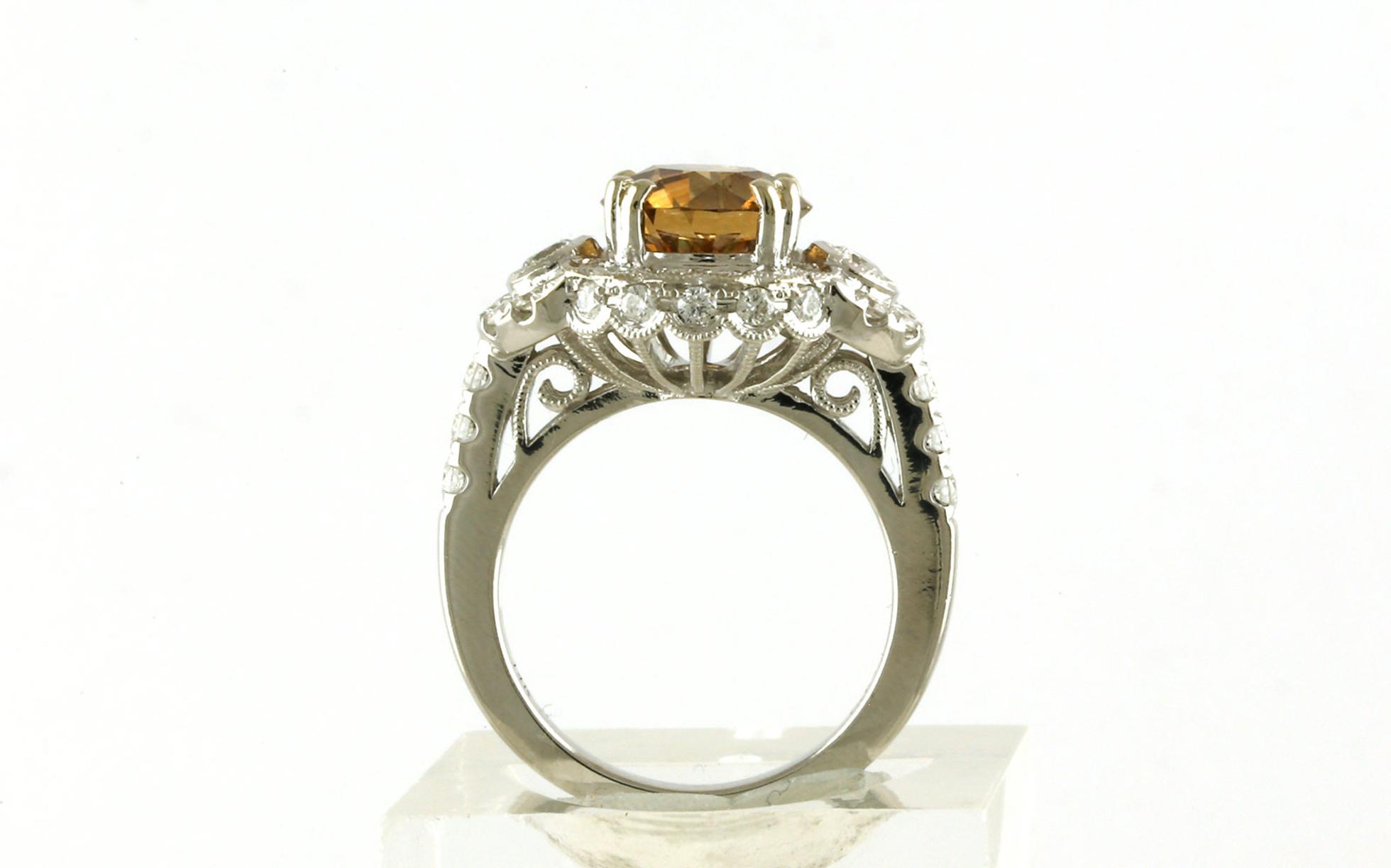 Fancy Cognac Diamond Halo Ring in White Gold