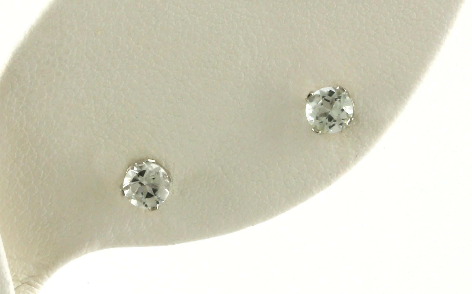 Cubic Zirconia Birthstone Stud Earrings in White Gold (4 mm)