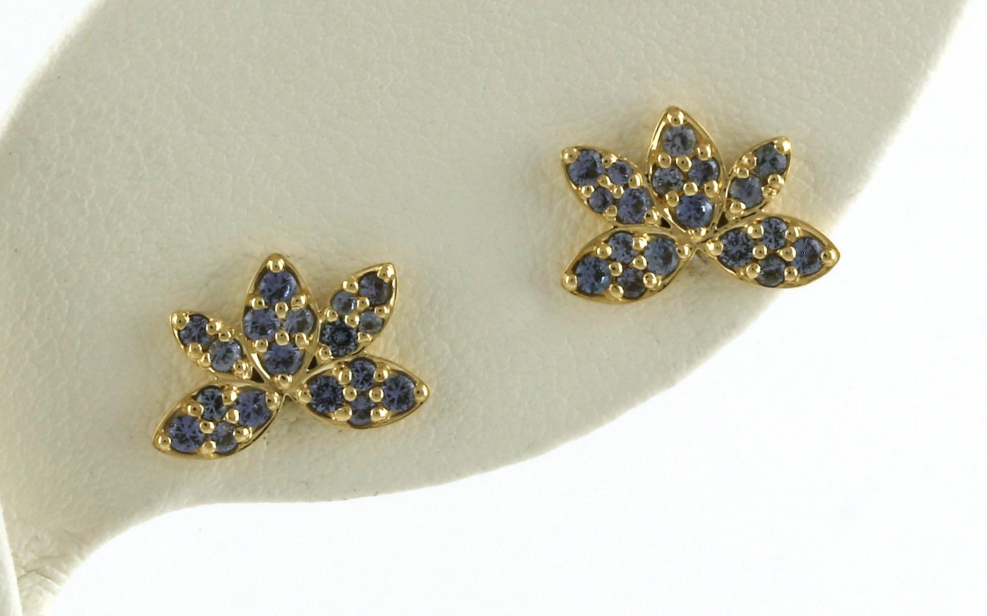 Leaves Cluster Montana Yogo Sapphire Earrings in Yellow (0.45cts TWT)