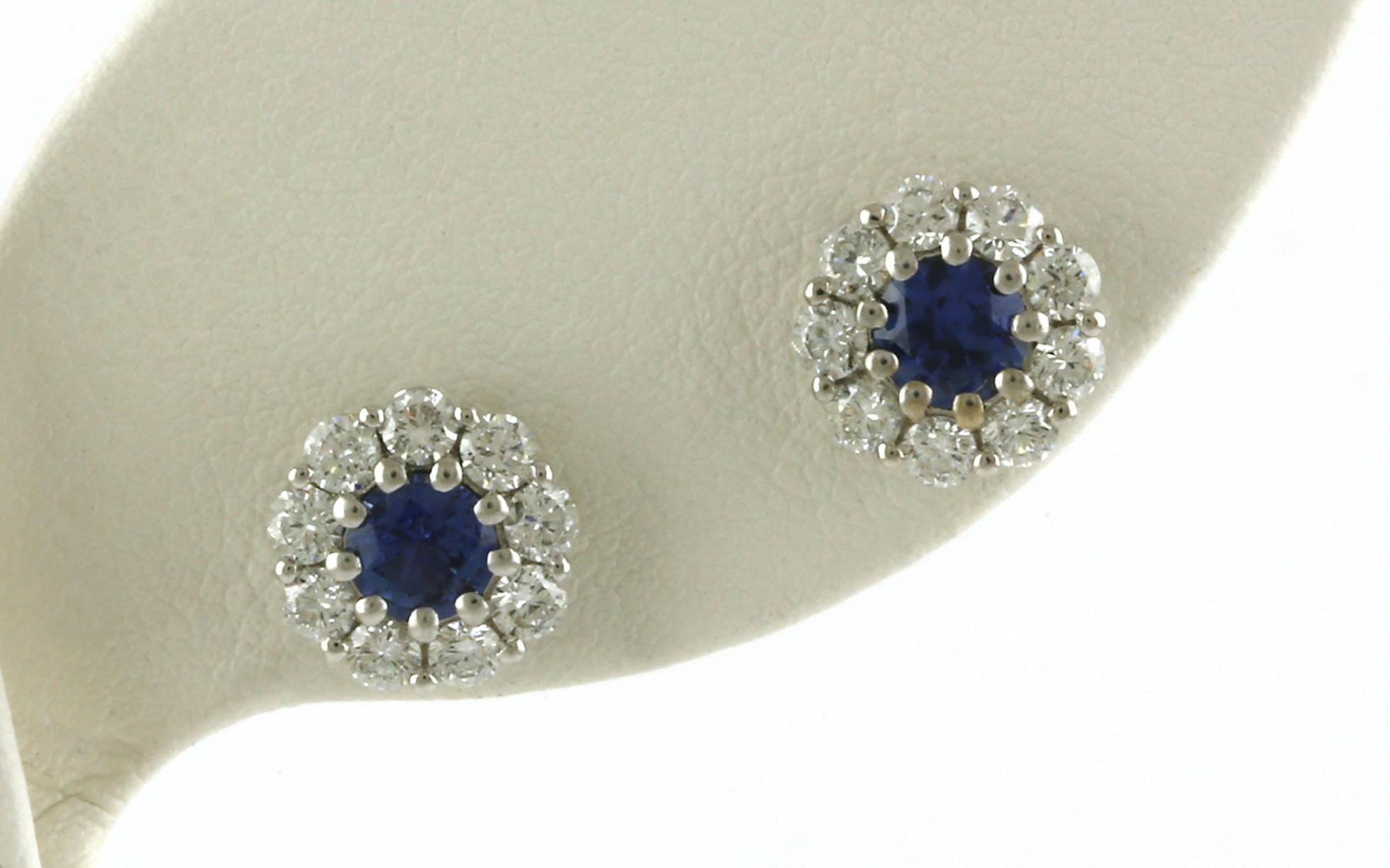Halo-style Montana Yogo Sapphire and Diamond Stud Earrings in White Gold (0.87cts TWT)