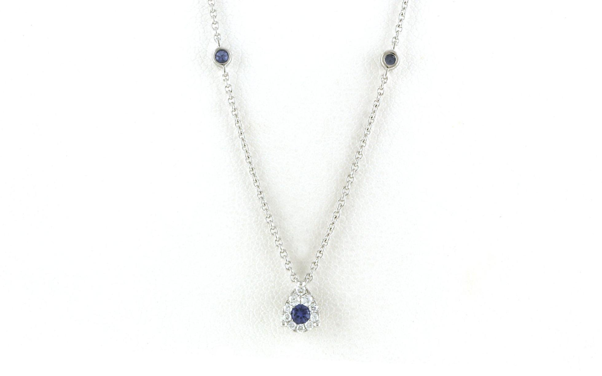 Pear Halo-style Montana Yogo Sapphire and Diamond Necklace on Yogo-by-the-Yard in White Gold (0.20cts TWT)