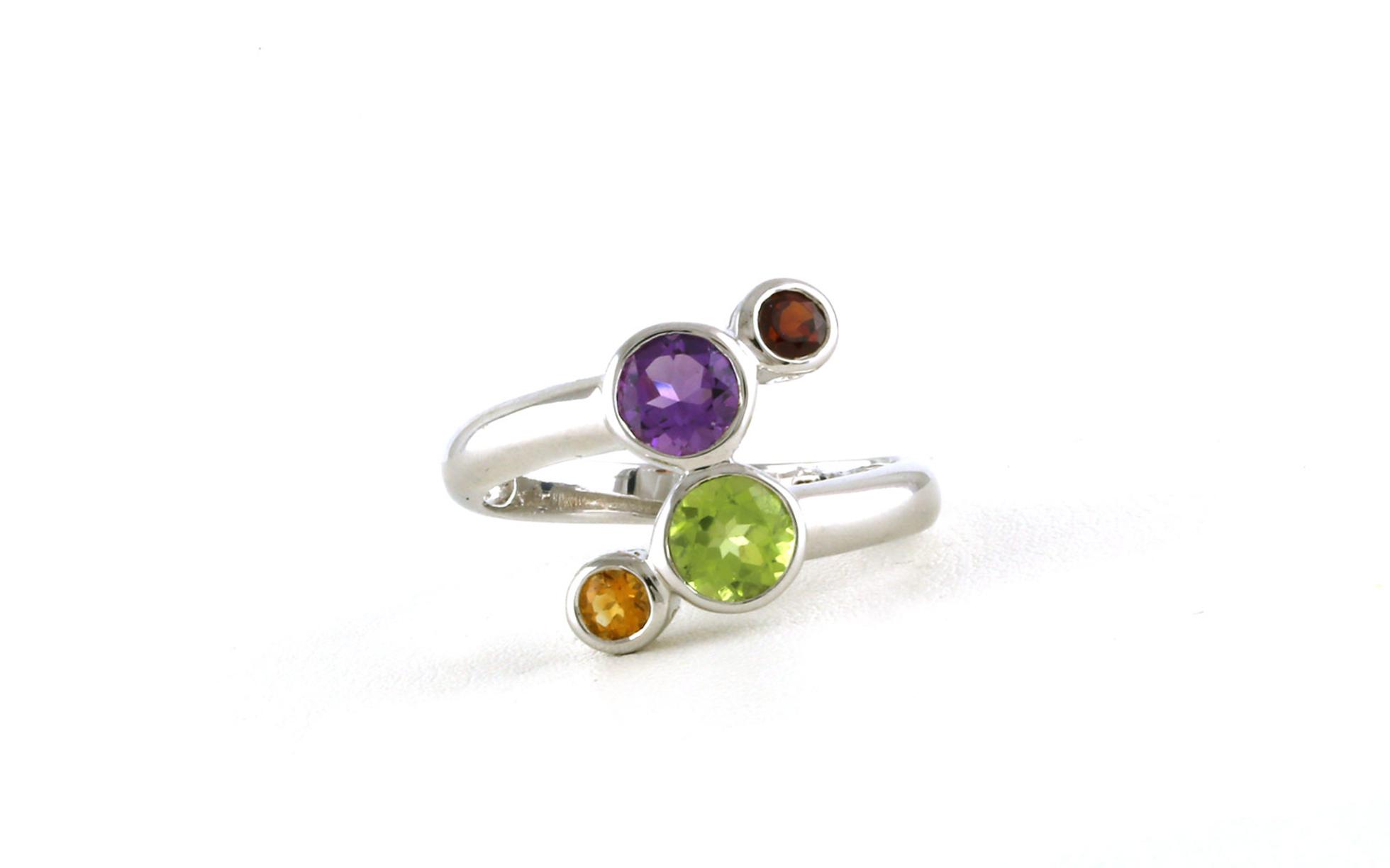 4-Stone Bezel-set Amethyst, Peridot, Garnet, and Citrine Cocktail Ring in Sterling Silver
