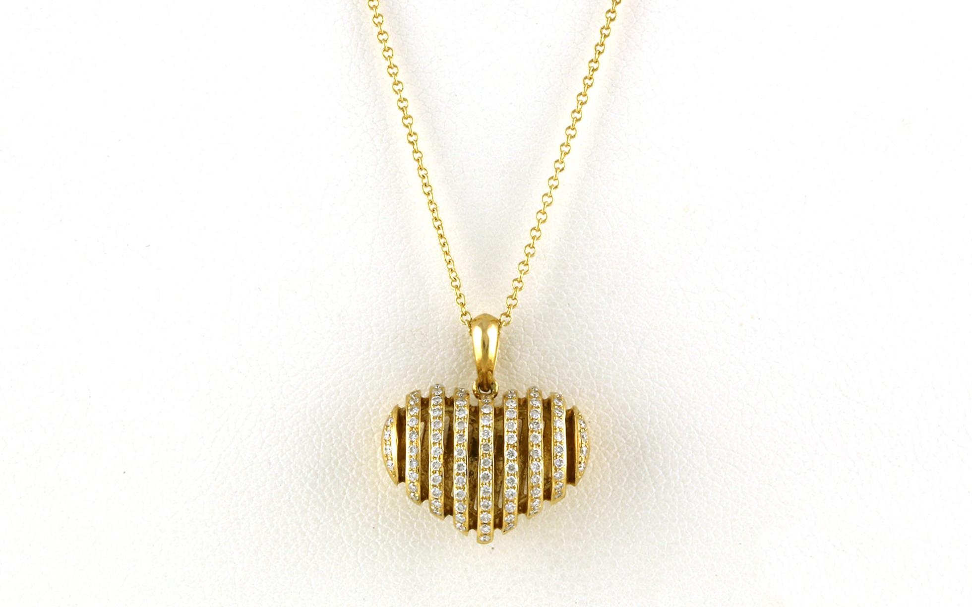 Estate Piece: Striped Diamond Heart Necklace in Yellow Gold (0.43cts TWT)
