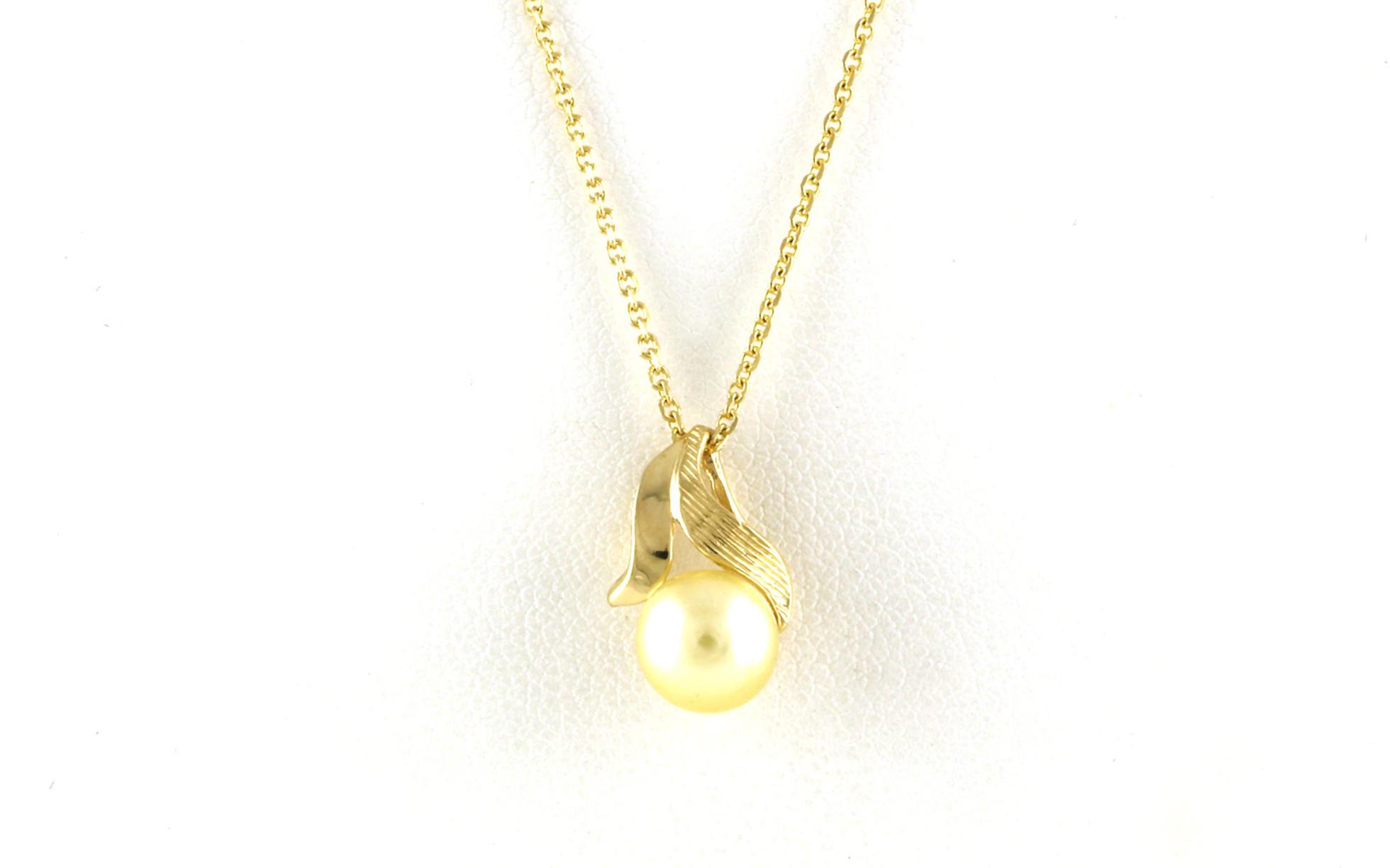 Estate Piece: Swoop Pearl Necklace with Florentine Finish in Yellow Gold