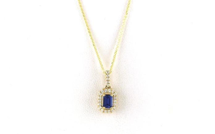 content/products/Halo-style Emerald-cut Montana Yogo Sapphire and Diamond Necklace in Yellow Gold (0.48cts TWT)