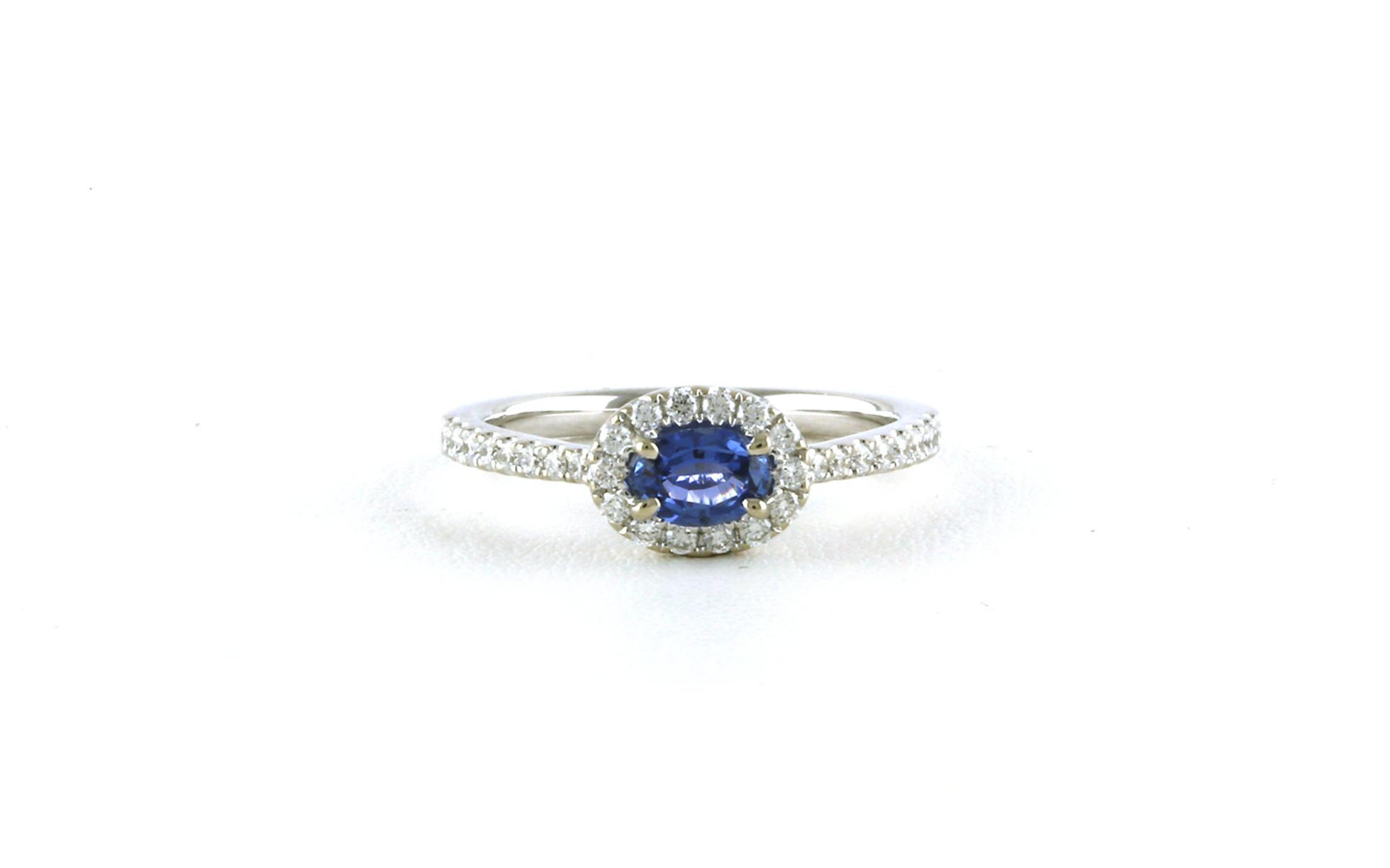 Halo-style Sideways Oval-cut Montana Yogo Sapphire and Diamond Ring in White Gold (0.64cts TWT)