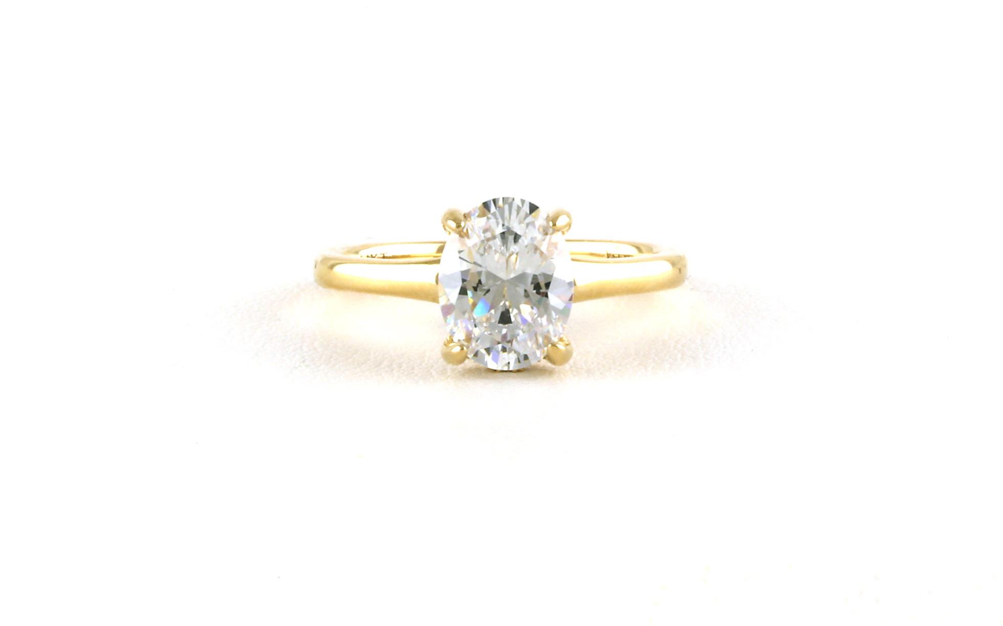 Hidden Halo-style Oval-cut Engagement Ring Mounting in Yellow Gold