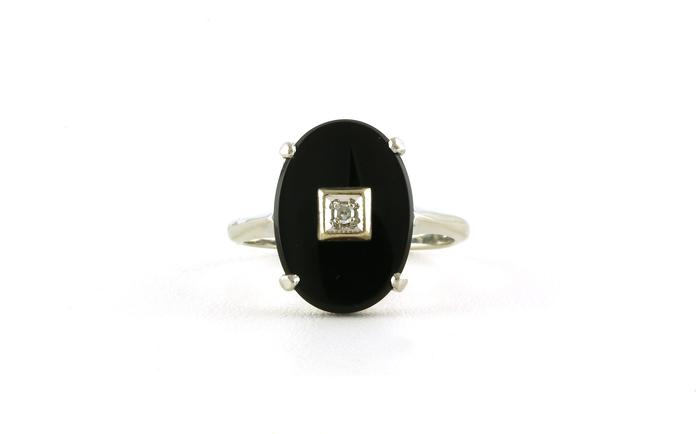 content/products/Estate Piece: Oval Black Onyx With Diamond Inset Cocktail Ring in White Gold