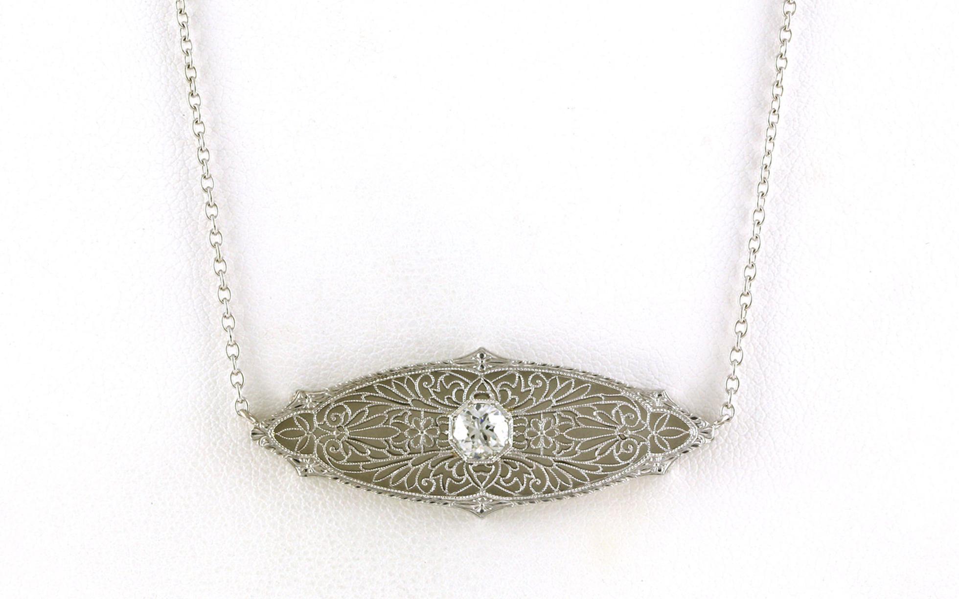 Estate Piece: Antique Filligree Diamond Necklace in White Gold (1.00cts TWT)
