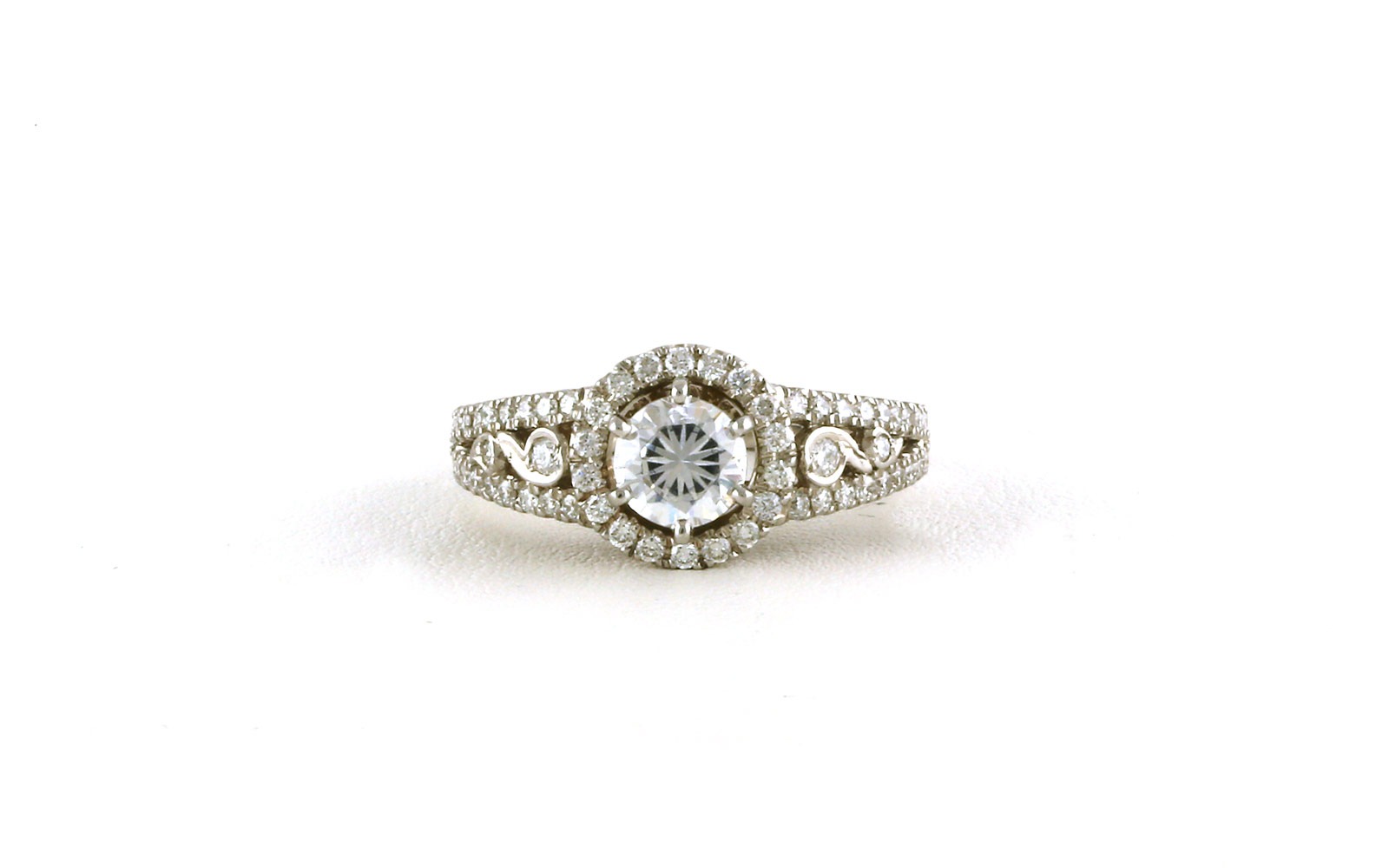 Halo-style Split Shank Engagement Ring Mounting with Bezel-set Diamond Accents in White Gold (0.65cts TWT)