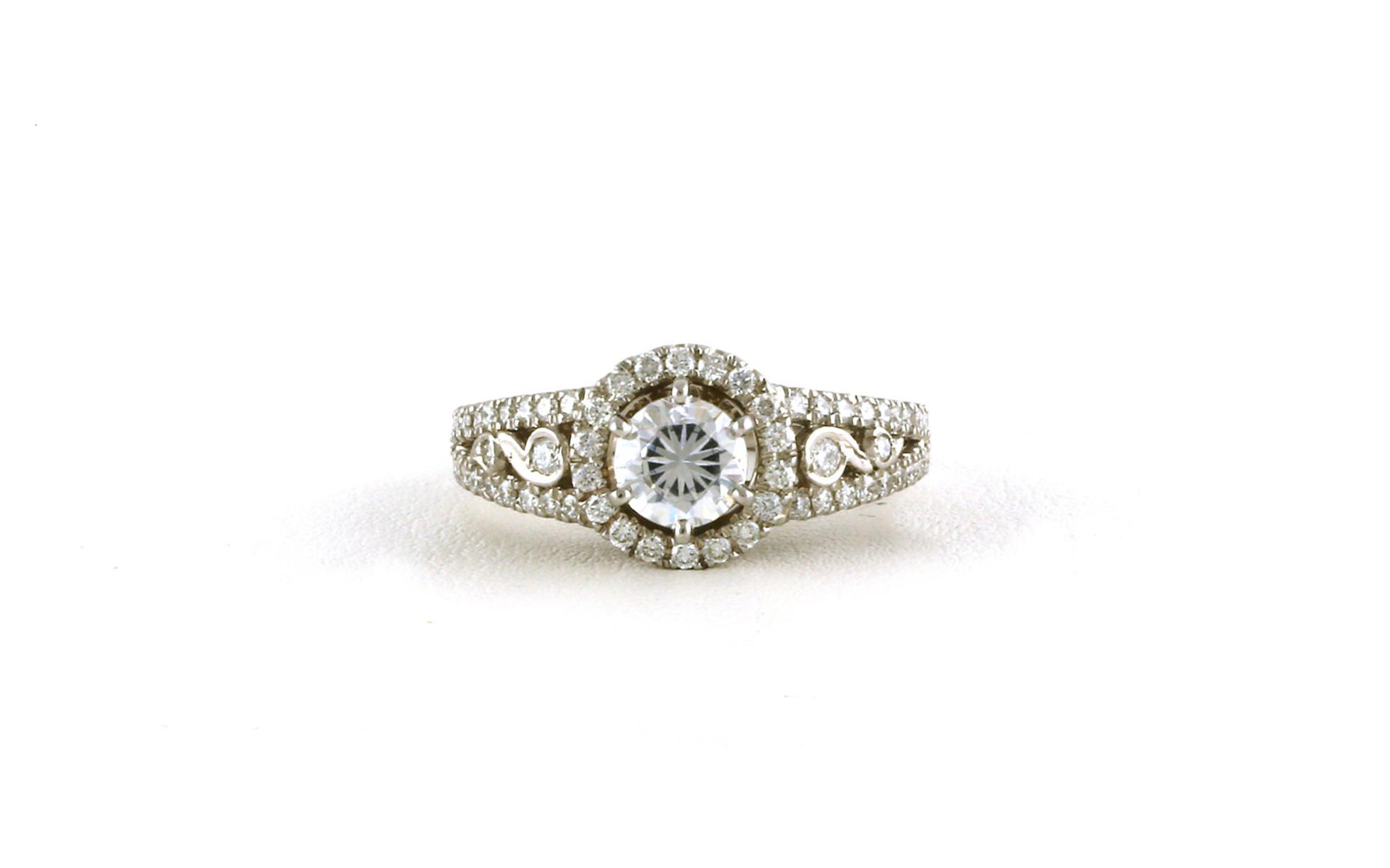 Halo-style Split Shank Engagement Ring Mounting with Bezel-set Diamond Accents in White Gold (0.65cts TWT)