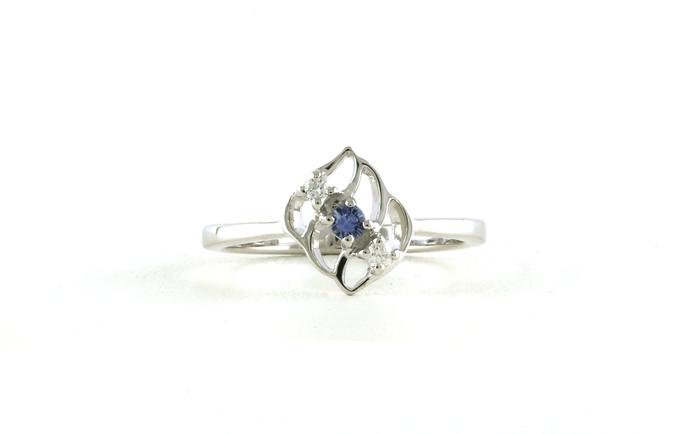 content/products/Leaf Design 3-Stone Montana Yogo Sapphire and Diamond Ring in White Gold