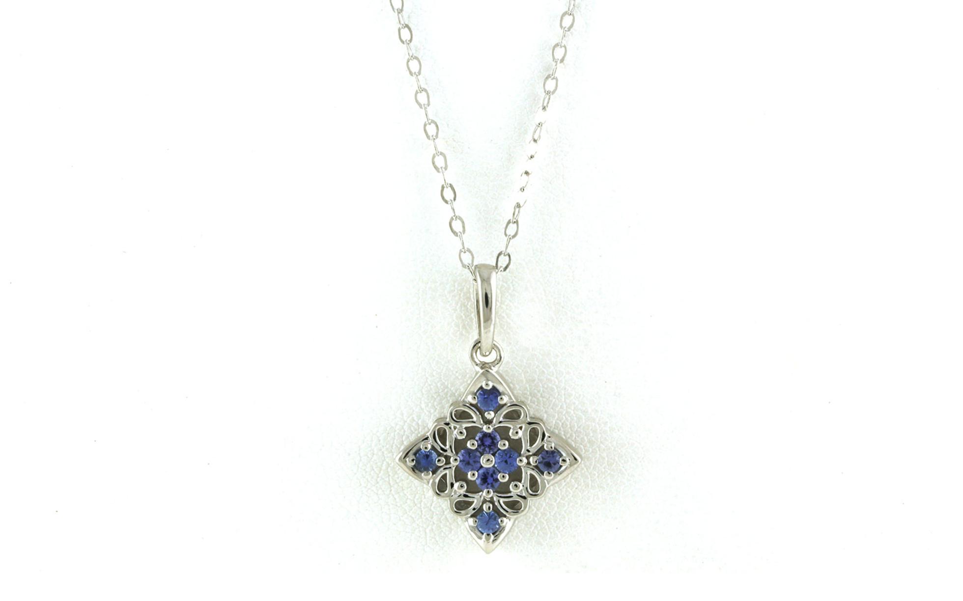 Kite Filigree Cluster Montana Yogo Sapphire Necklace in Sterling Silver (0.38cts TWT)