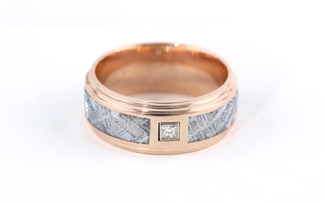 Rose Gold and Meteorite Wedding Band with Diamond