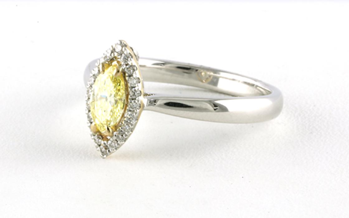 Halo-style Marquise-cut Fancy Yellow Diamond Engagement Ring in Two-tone Gold