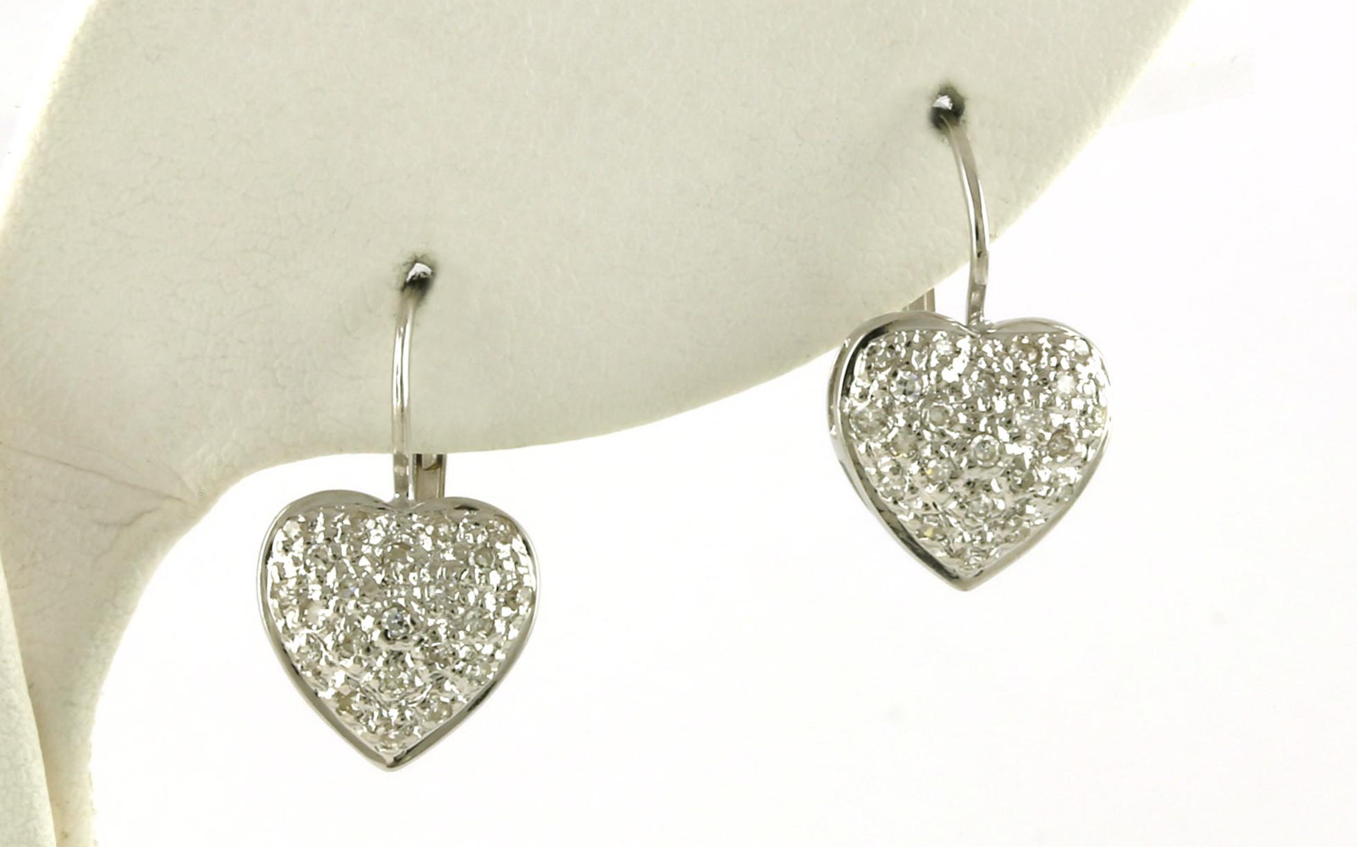 Estate Piece: Heart Diamond Leverback Earrings in White Gold