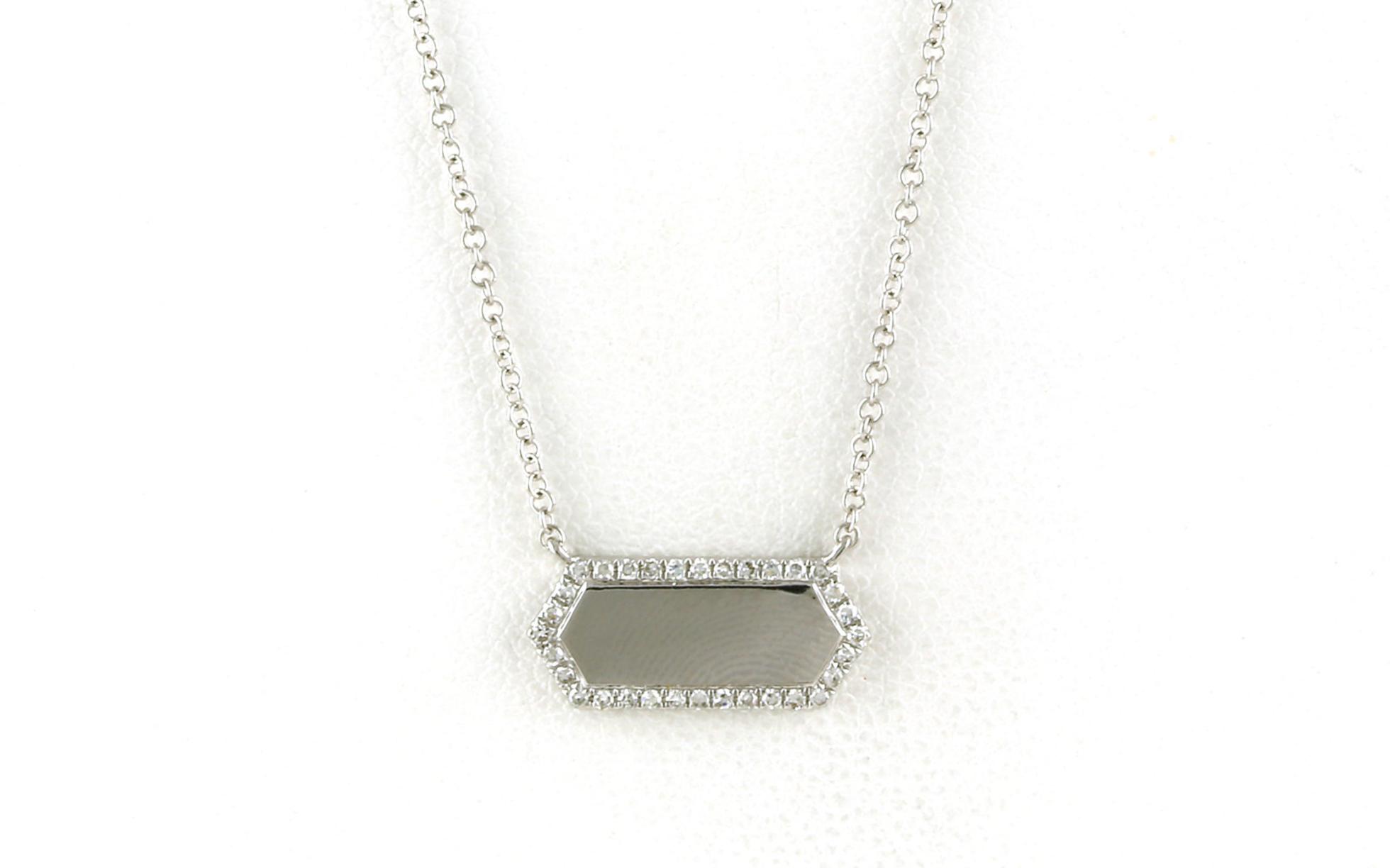 Hexagon Engrave-able Plate Diamond Necklace in White Gold