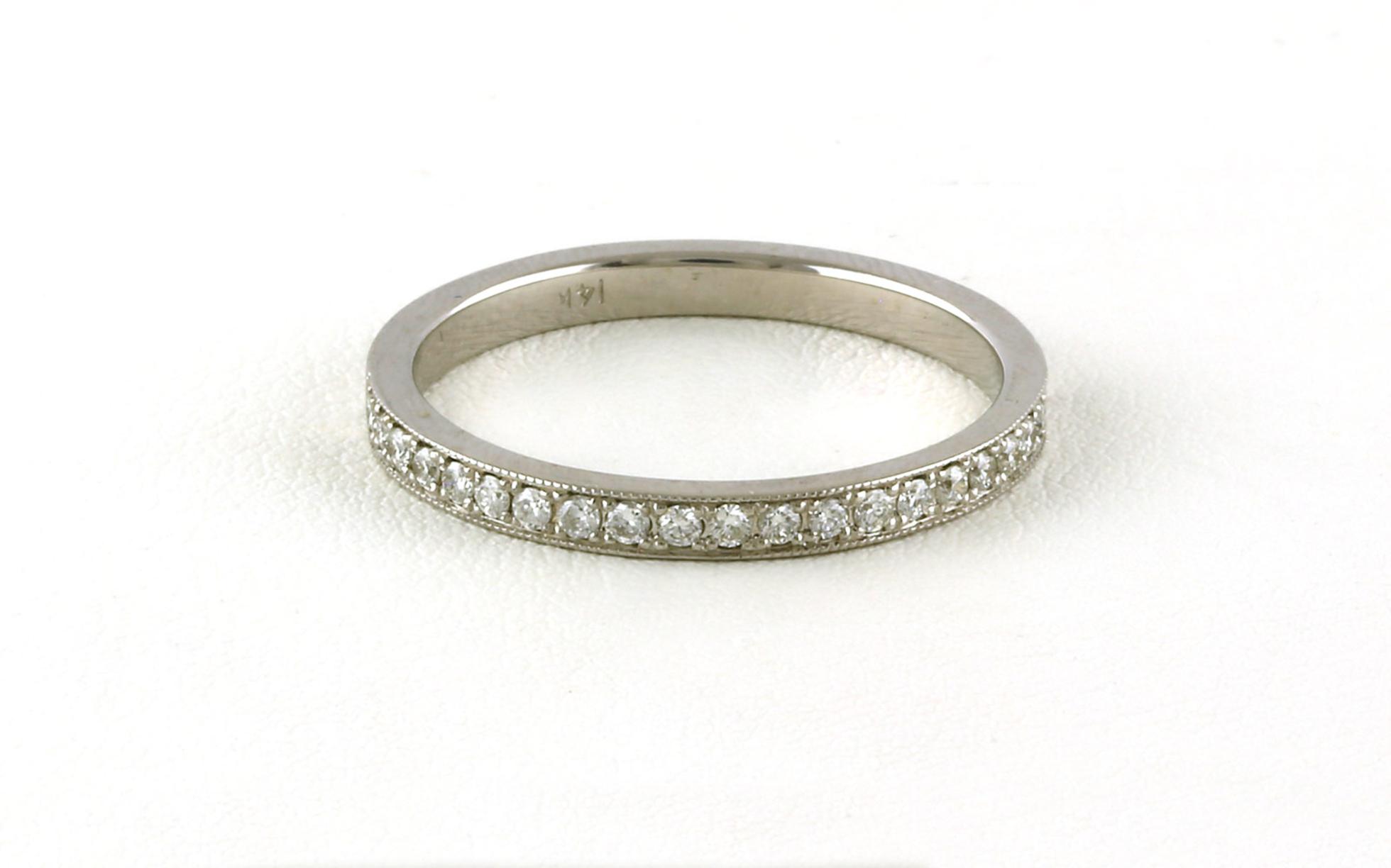 Pave-set Diamond Wedding Band with Milgrain Detail in White Gold (0.20cts TWT)