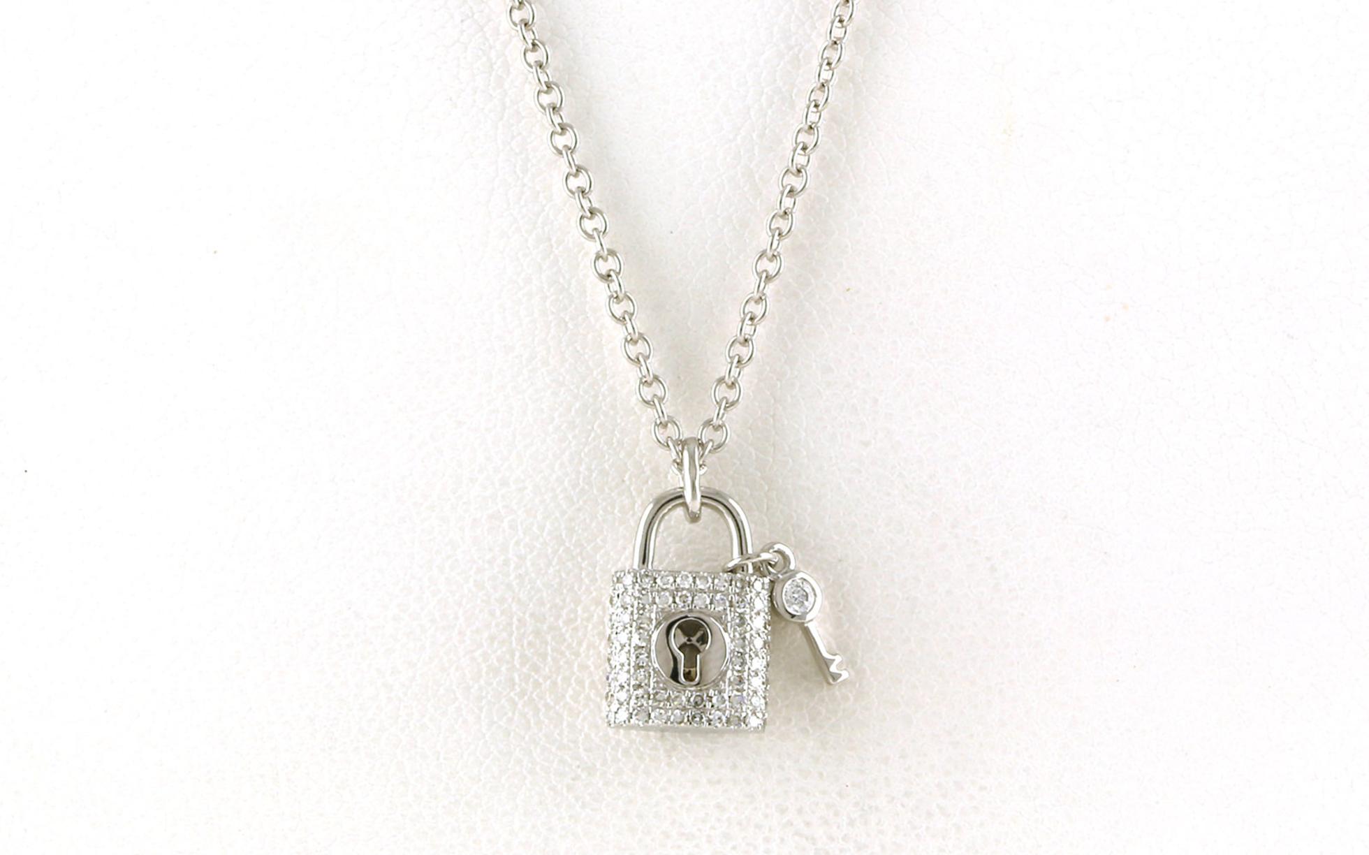 Lock and Key Diamond Necklace in White Gold