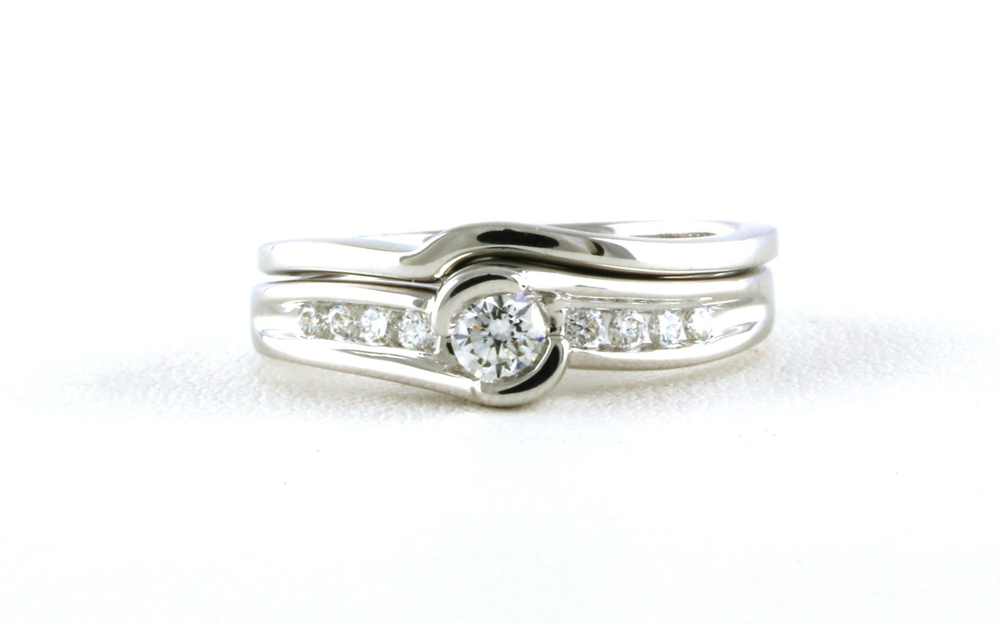 Split Bezel and Channel-set Diamond Engagement Ring Set with Band in White Gold