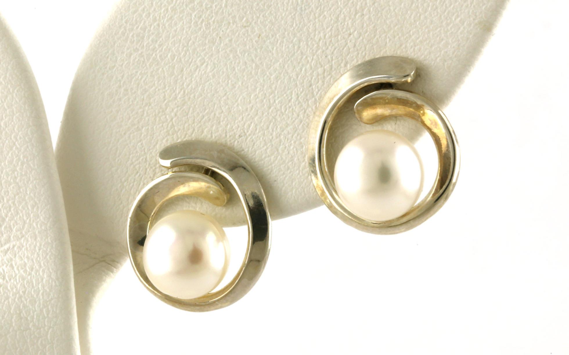 Curl Pearl Stud Earrings in Sterling Silver