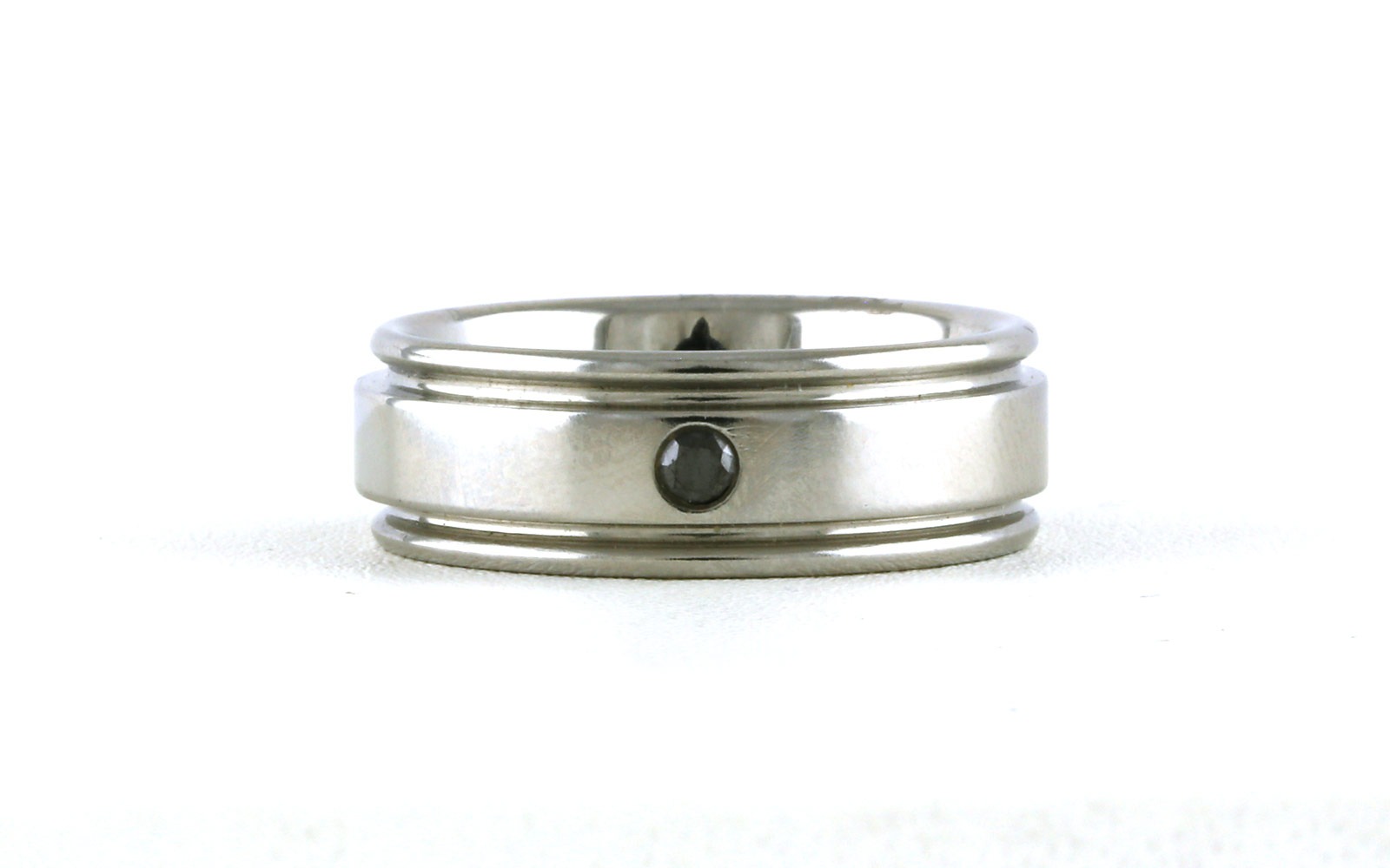 Flat Comfort Fit Groove Edge Black Diamond Wedding Band in Serinium (sz 10)