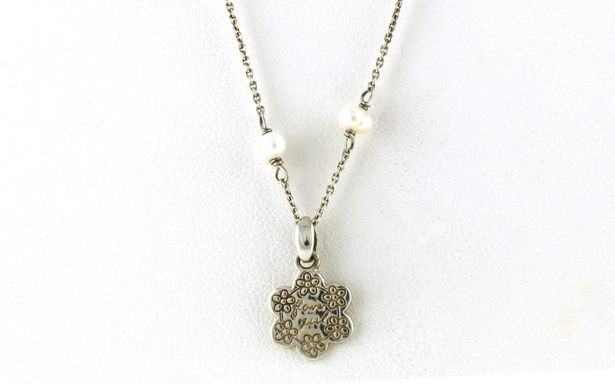 Children's Flower Girl Necklace on Pearl-by-the-Yard in Sterling Silver