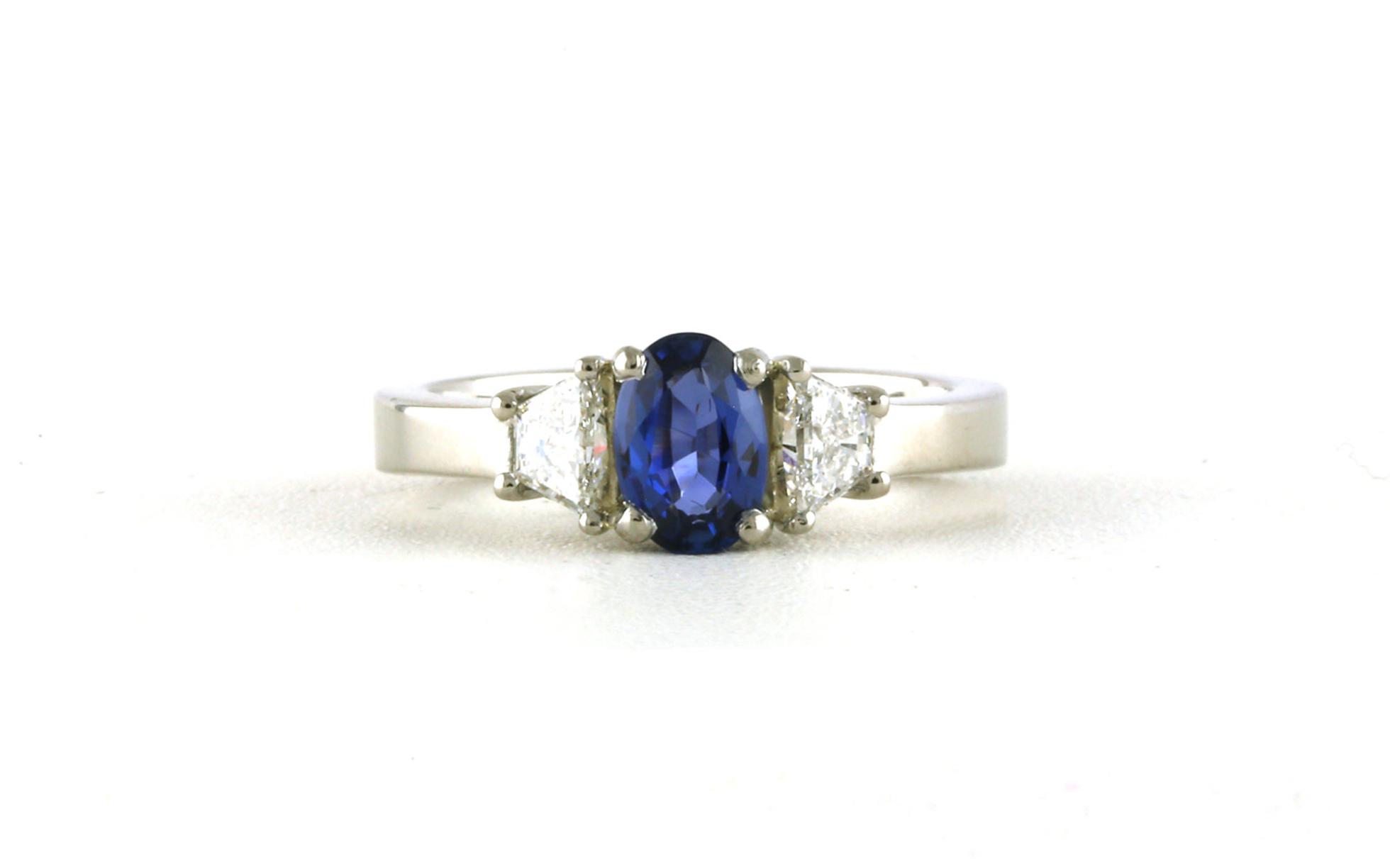 3-Stone Oval-cut Montana Yogo Sapphire and Trapezoid-cut Diamonds Ring in Platinum